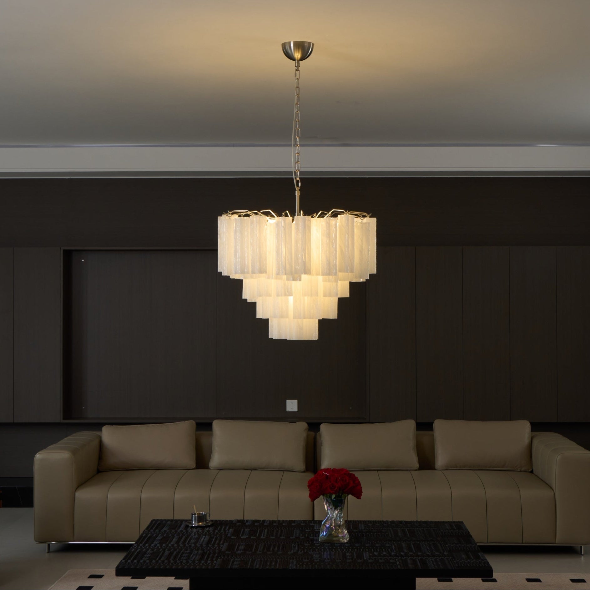 Aurora Chandelier Frosted Murano Glass Tiered Cascade