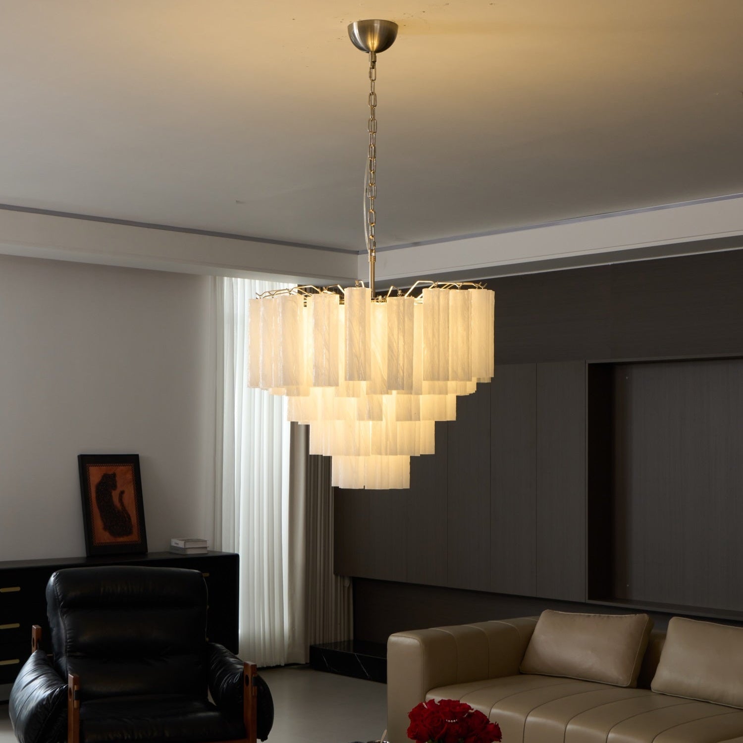 Aurora Chandelier Frosted Murano Glass Tiered Cascade