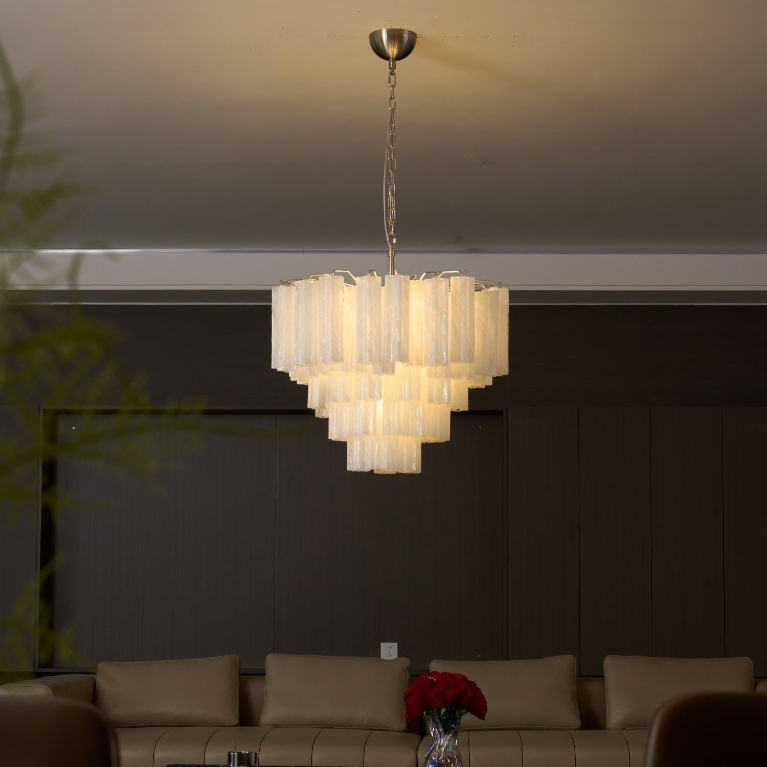 Aurora Chandelier Frosted Murano Glass Tiered Cascade