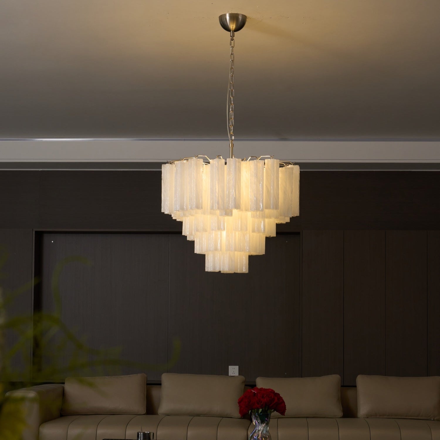 Aurora Chandelier Frosted Murano Glass Tiered Cascade