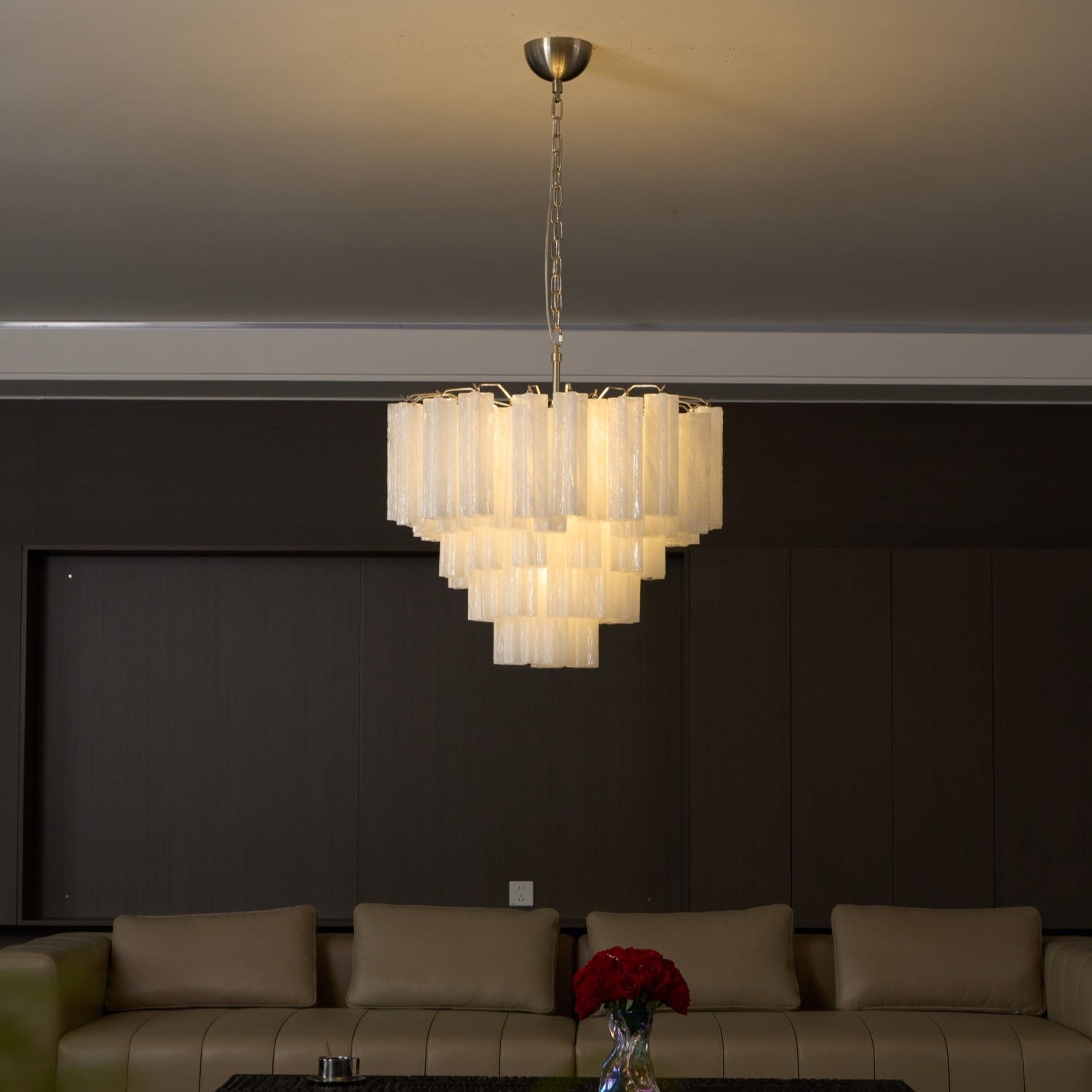 Aurora Chandelier Frosted Murano Glass Tiered Cascade