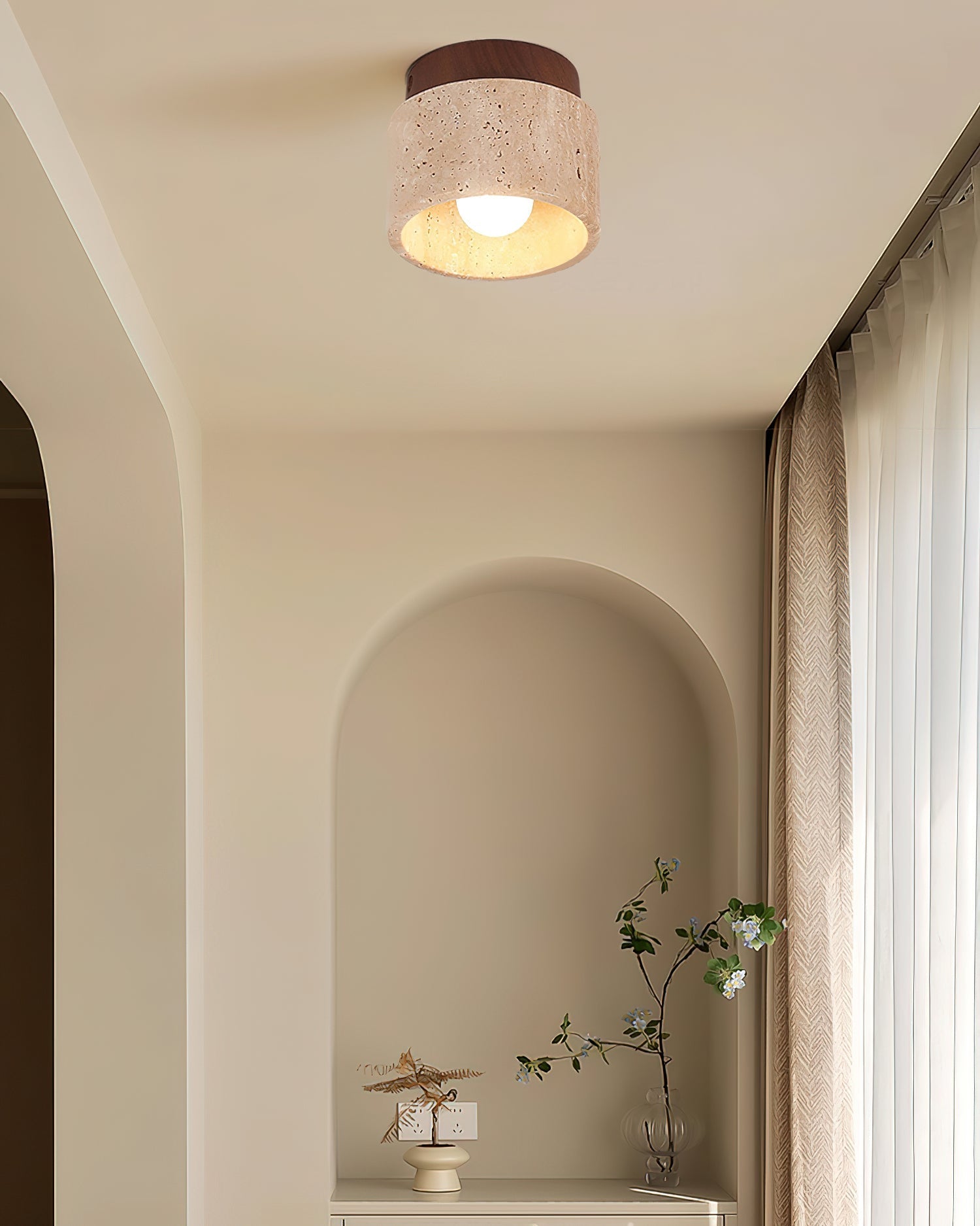 Ritta Sqaure&Round Ceiling Light Black& Yellow Travertine - Neutralighting