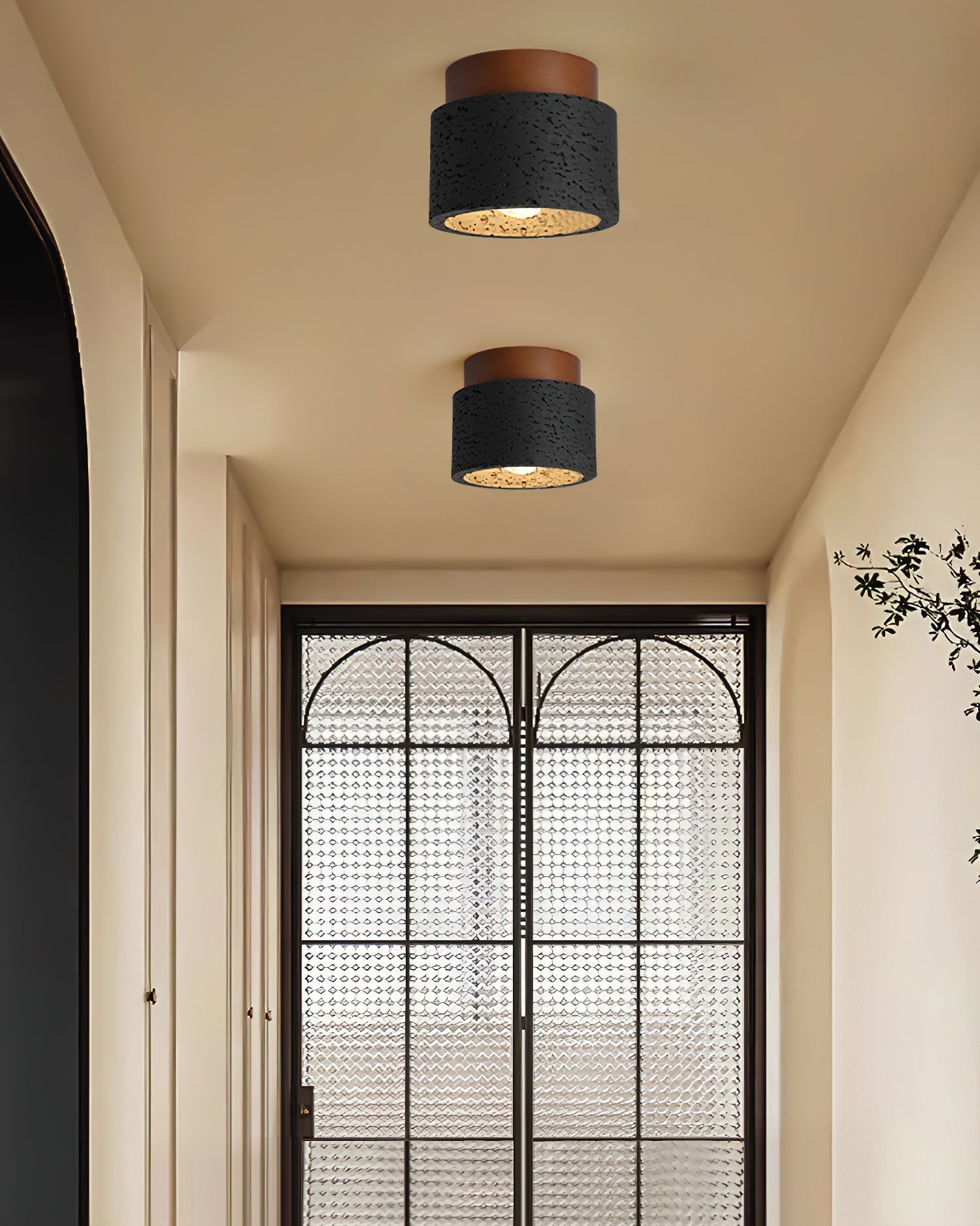 Ritta Sqaure&Round Ceiling Light Black& Yellow Travertine - Neutralighting