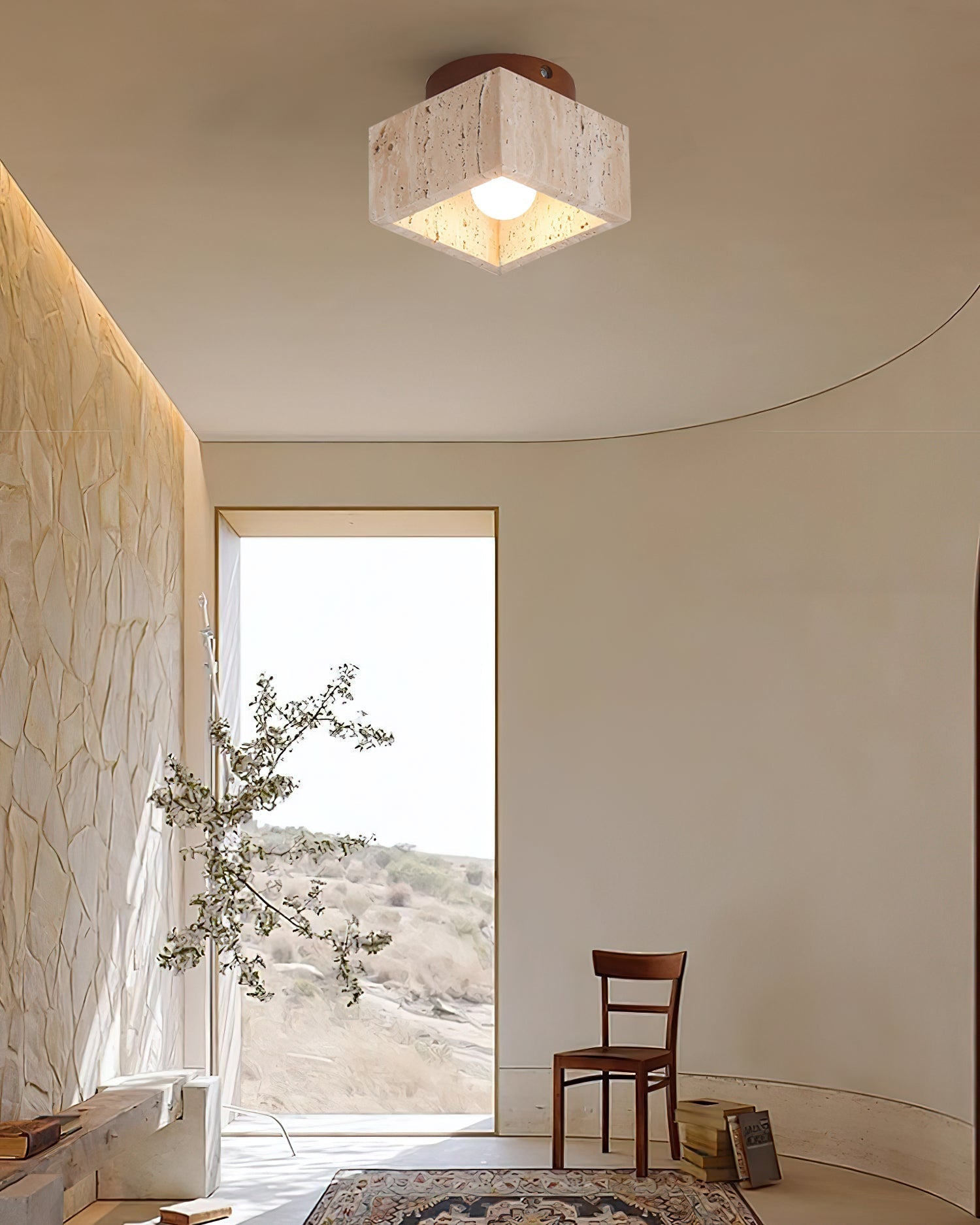 Ritta Sqaure&Round Ceiling Light Black& Yellow Travertine - Neutralighting