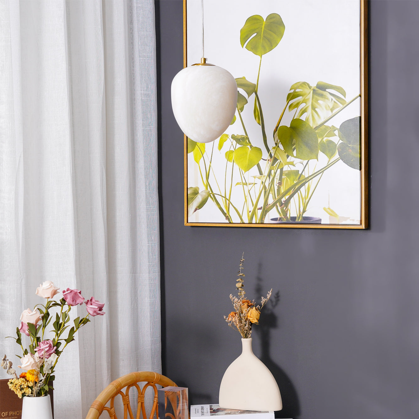 Goose Pendant Lamp Alabaster Brass Sophistication - Neutralighting