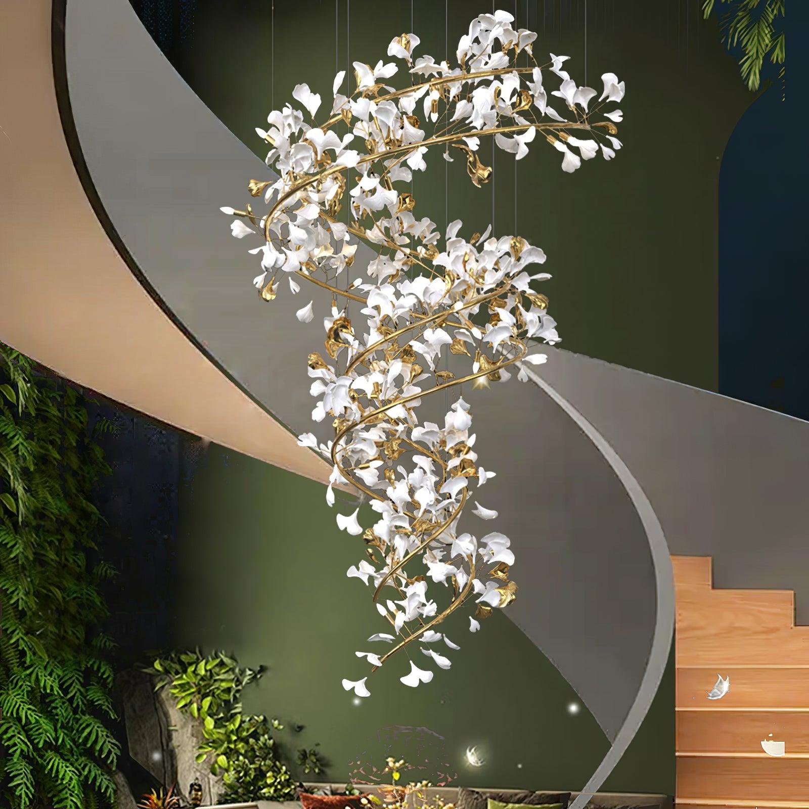 Olivia Modern Gold Staircase Chandelier, Metal & Ceramic - Neutralighting