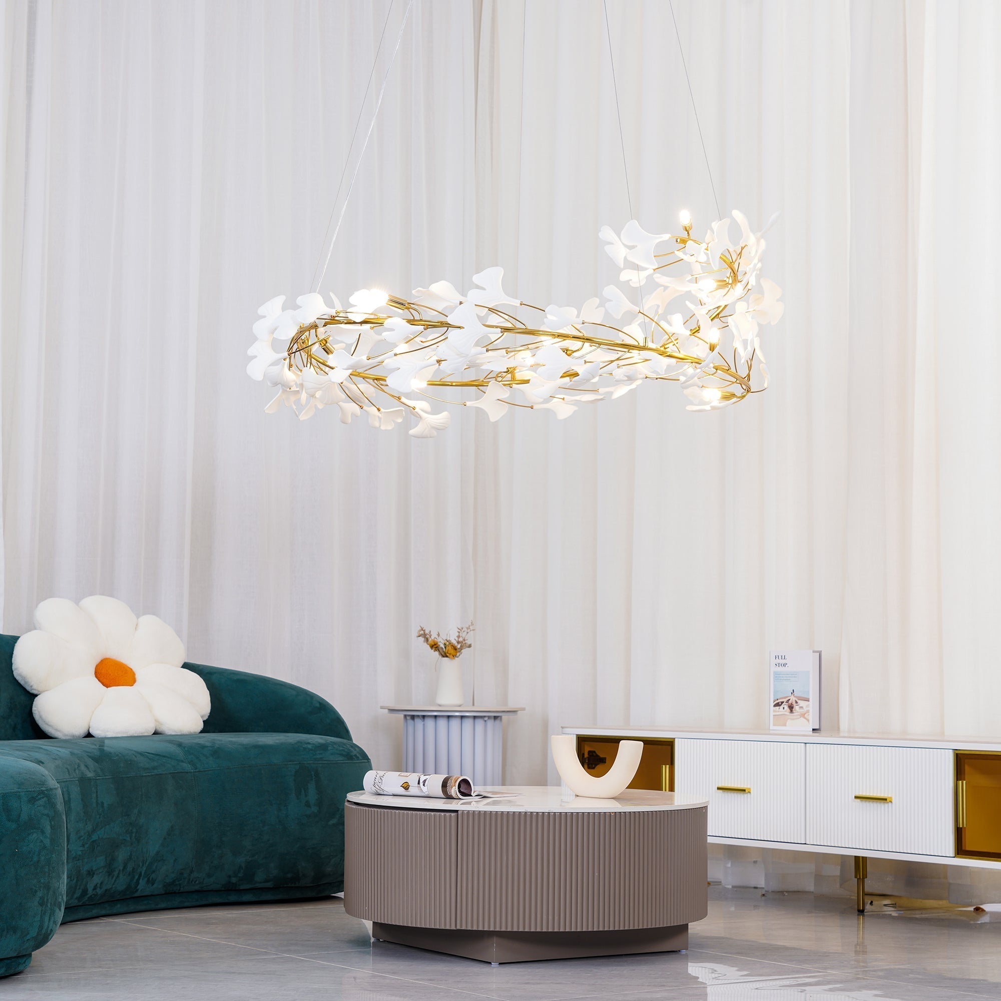 Olivia Modern Golden LED Chandelier Ceramic - Neutralighting
