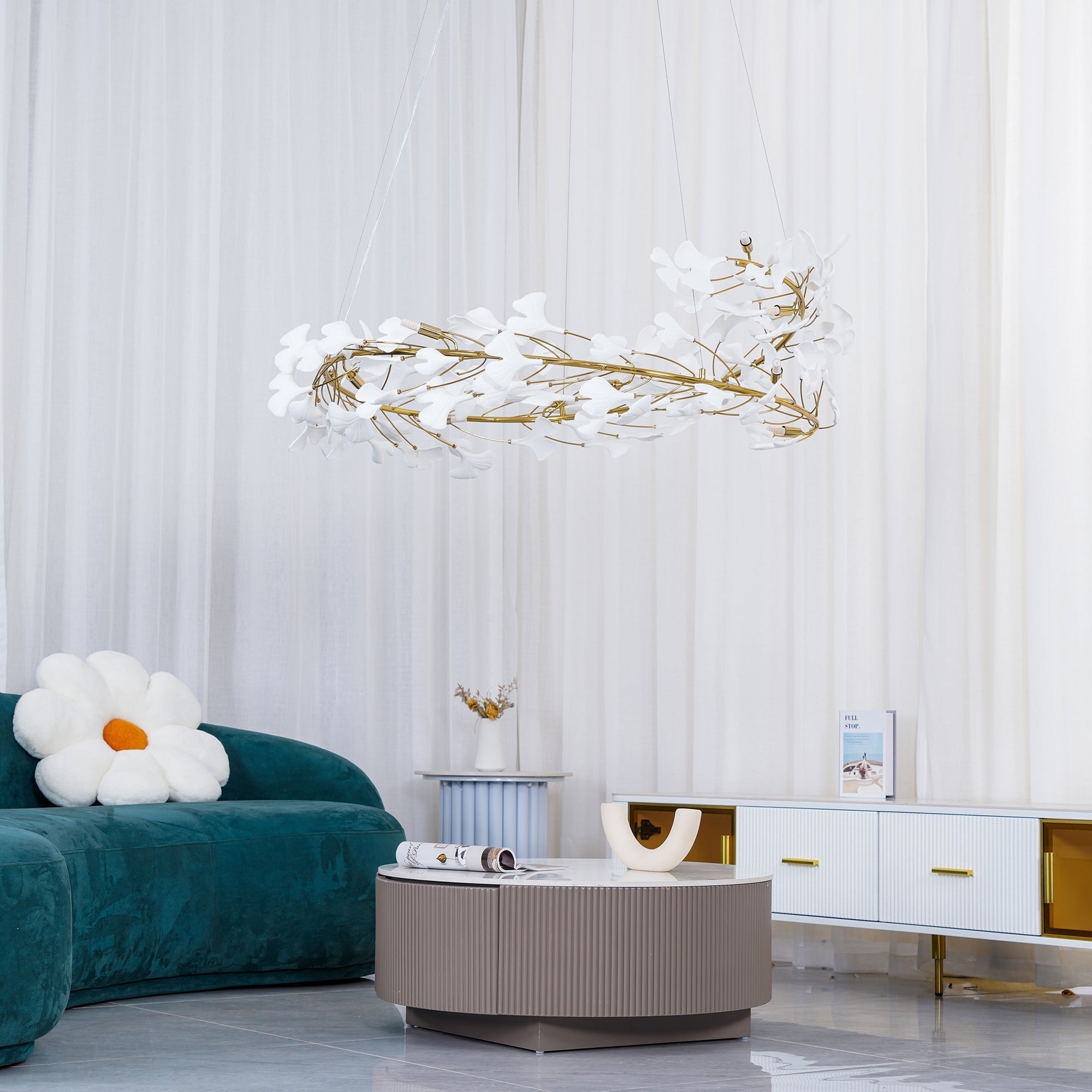 Olivia Modern Golden LED Chandelier Ceramic - Neutralighting