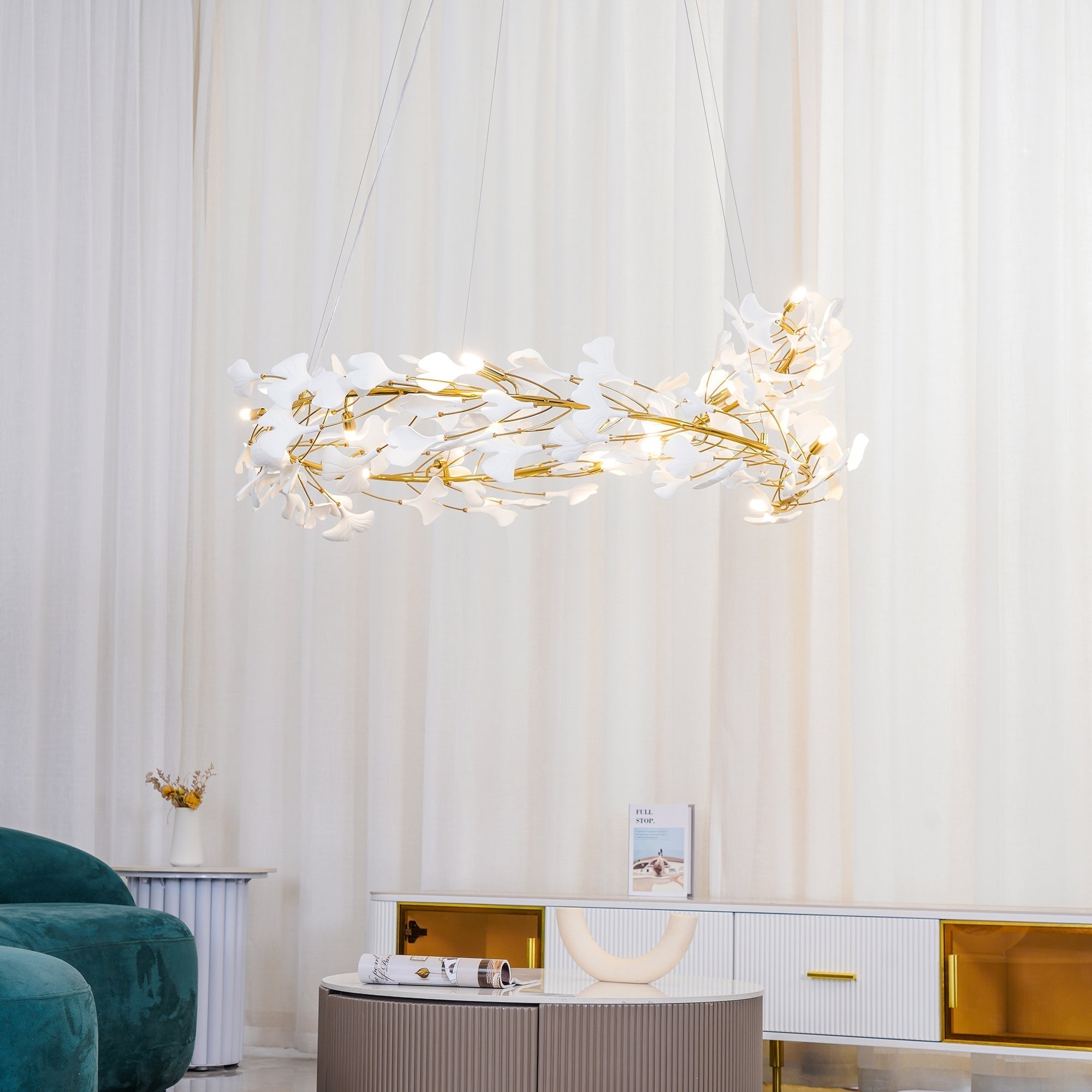 Olivia Modern Golden LED Chandelier Ceramic - Neutralighting