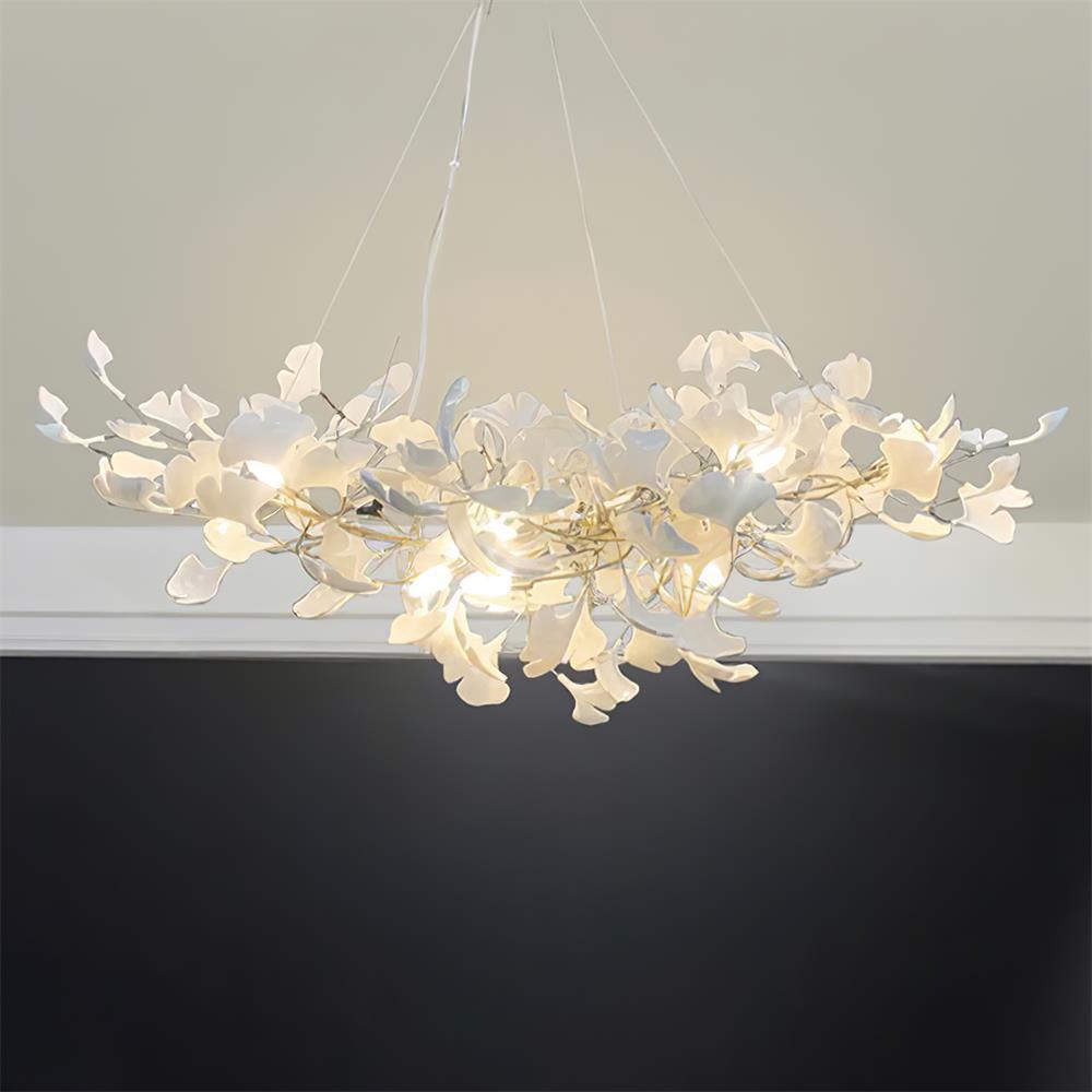 Chandelier White Ceramic Ginkgo Petals Gold - Neutralighting