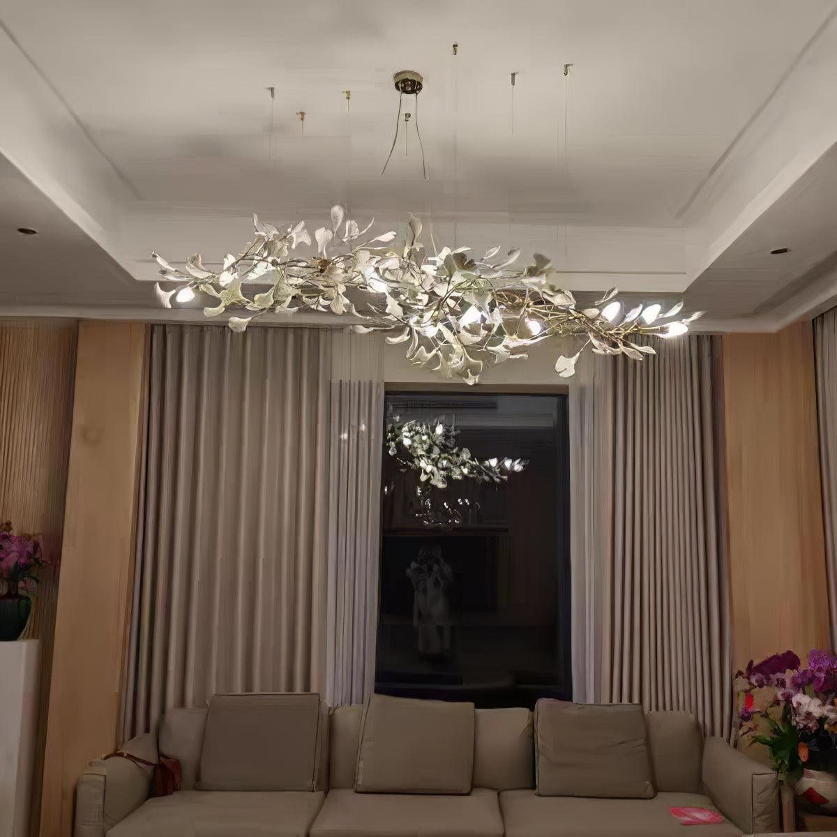 Chandelier White Ceramic Ginkgo Petals Gold - Neutralighting