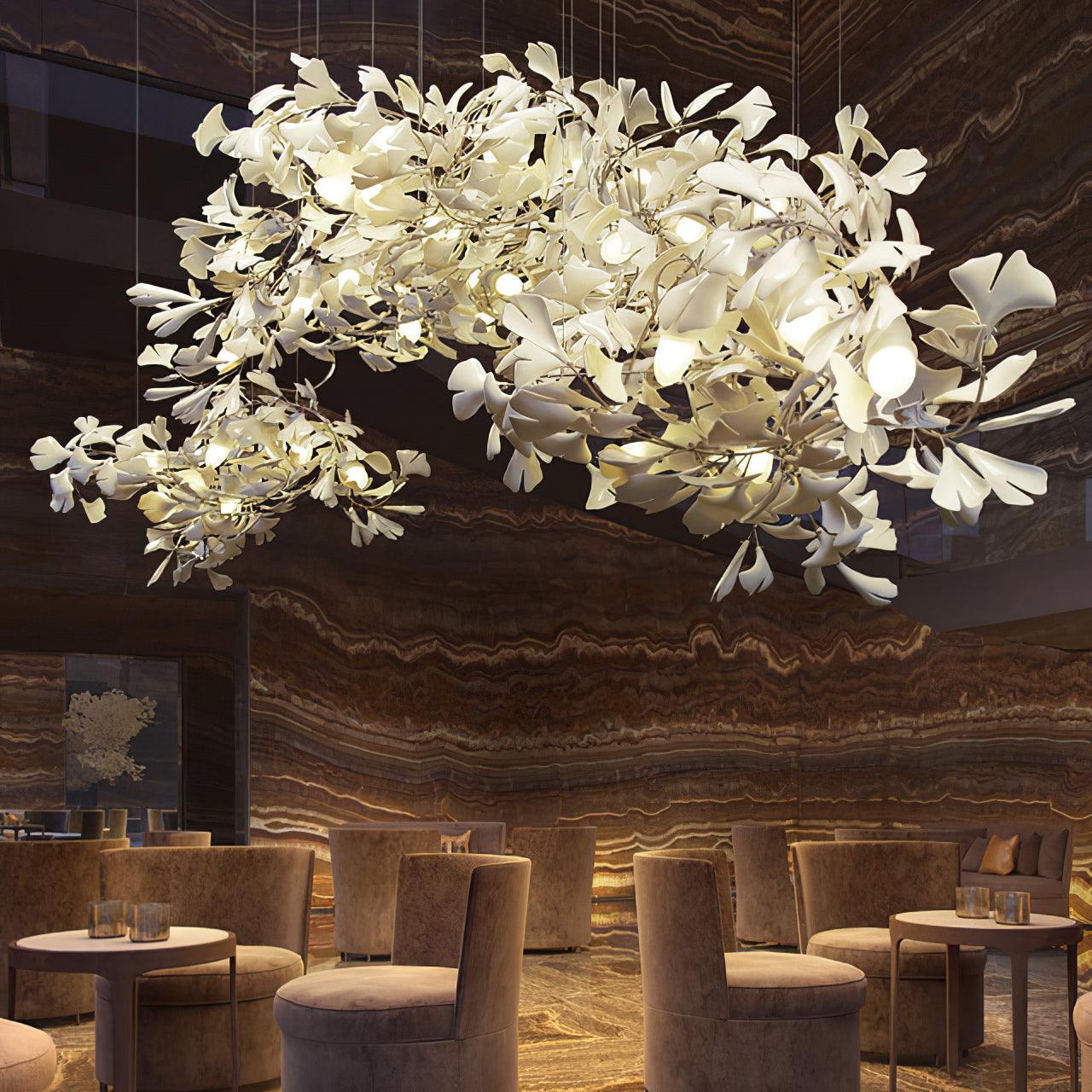 Chandelier White Ceramic Ginkgo Petals Gold - Neutralighting