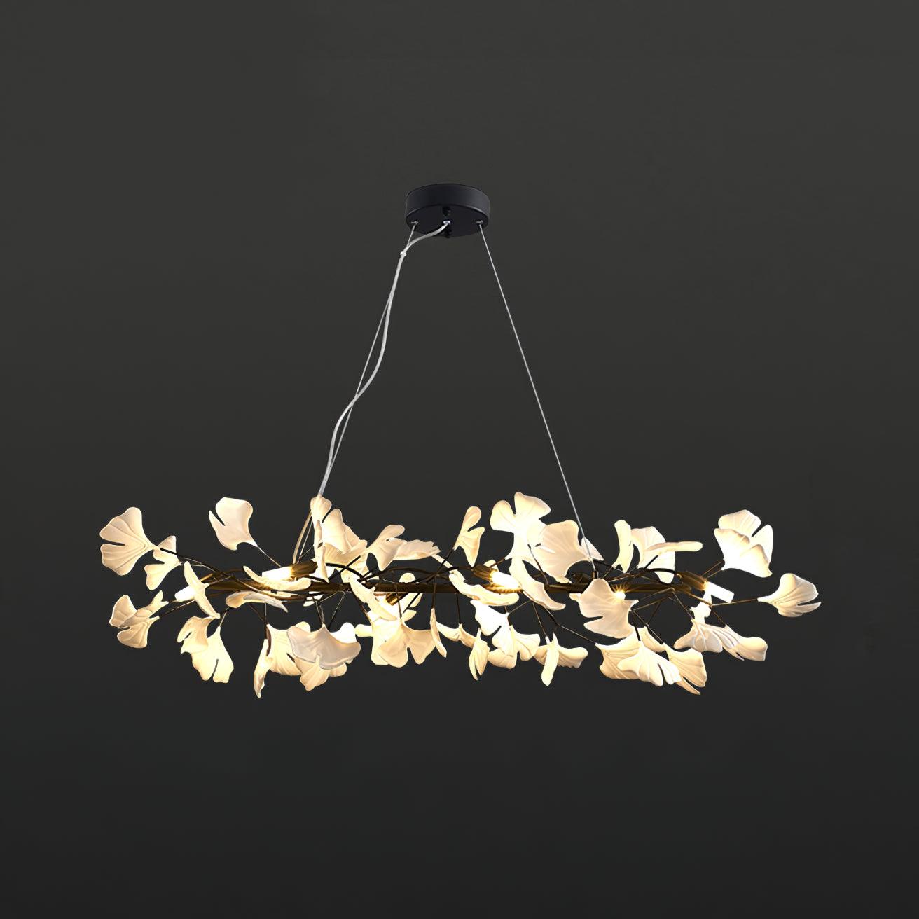 Chandelier Metal Frame Ceramic Gingko White Gold Shade Modern Art - Neutralighting