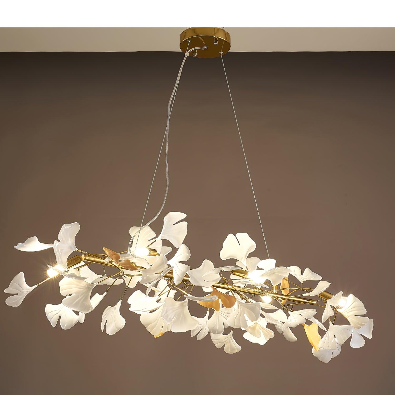 Chandelier Metal Frame Ceramic Gingko White Gold Shade Modern Art - Neutralighting