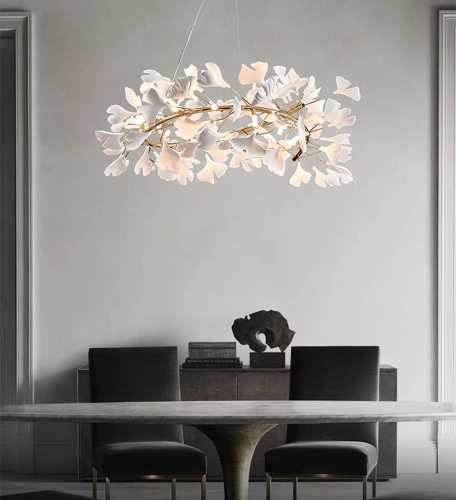 Chandelier White Ceramic Ginkgo Petals U - Neutralighting