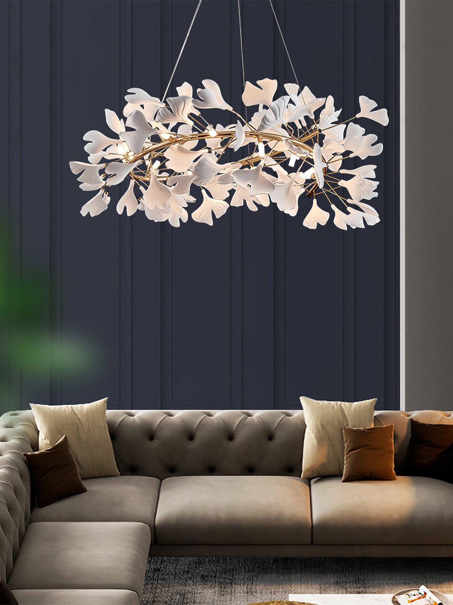 Chandelier White Ceramic Ginkgo Petals U - Neutralighting