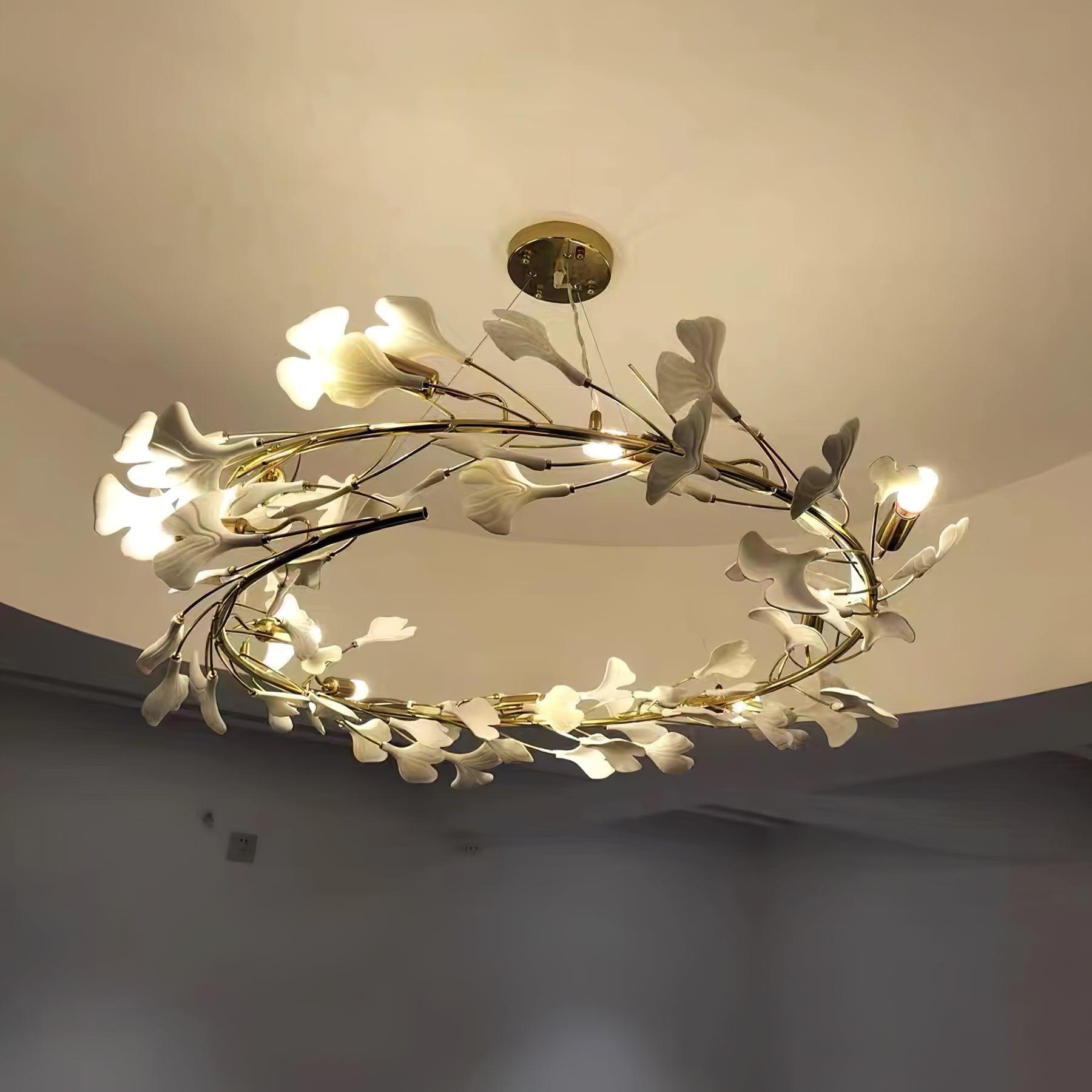 Chandelier White Ceramic Ginkgo Petals U - Neutralighting
