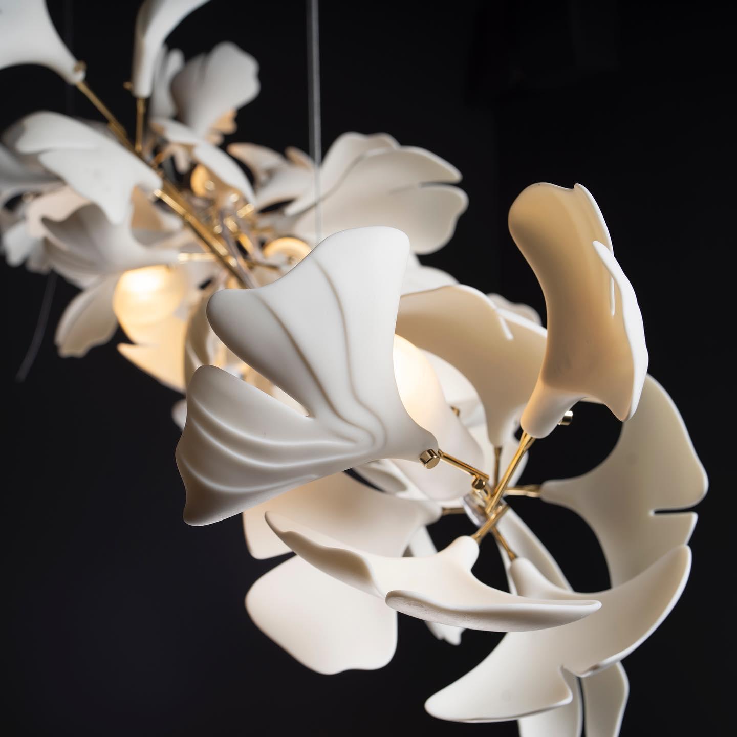 Chandelier White Ceramic Ginkgo Petals U - Neutralighting