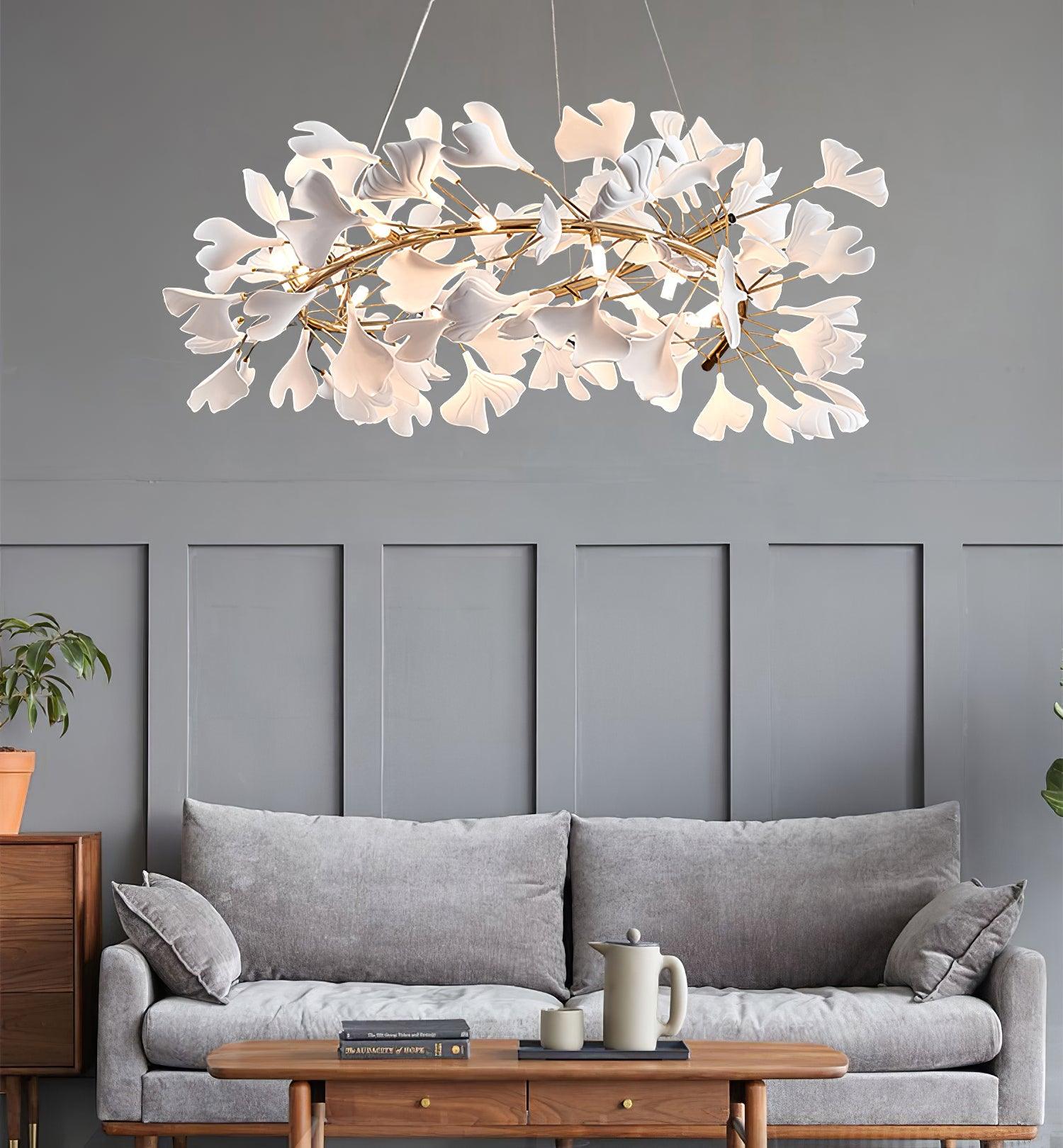 Chandelier White Ceramic Ginkgo Petals U - Neutralighting