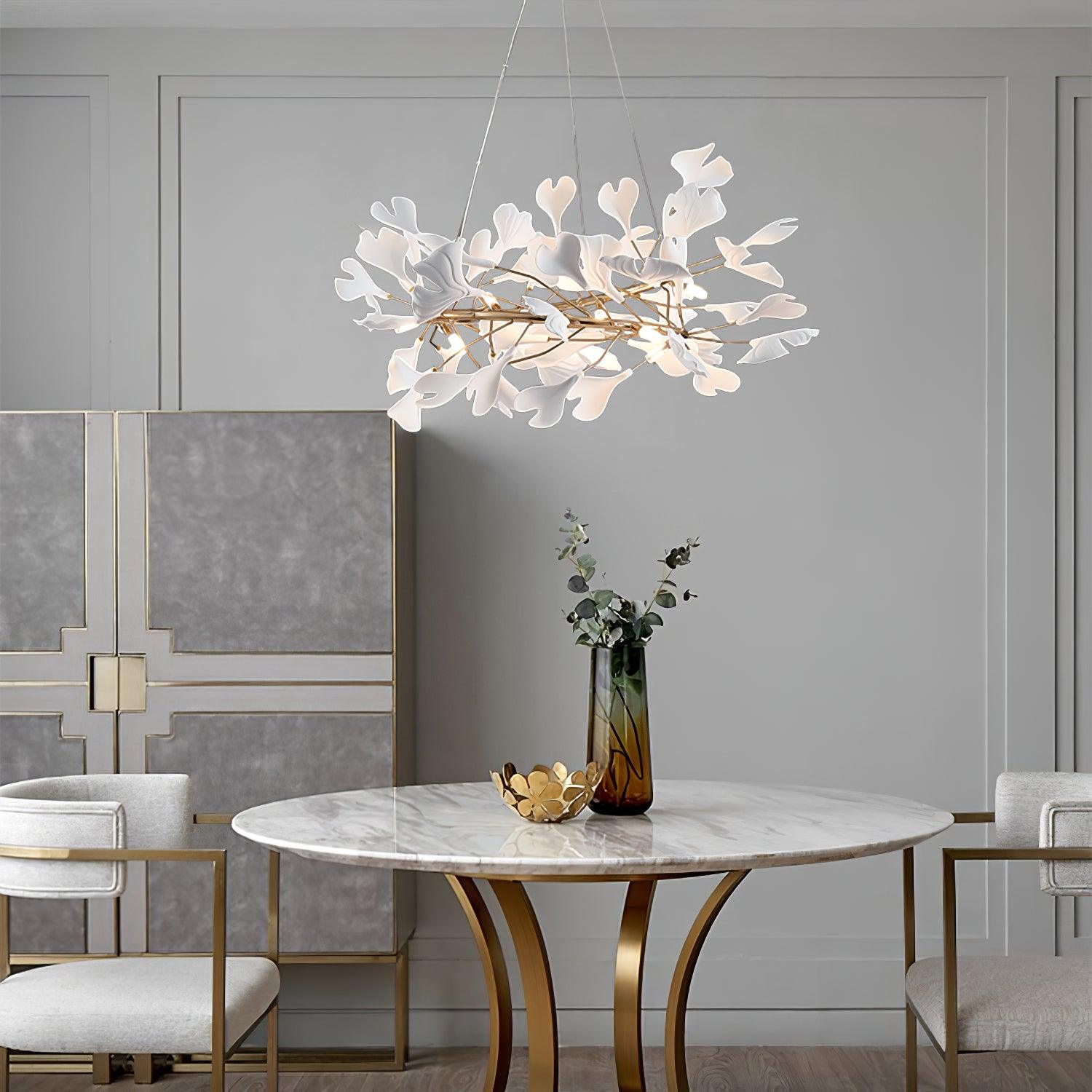 Chandelier White Ceramic Ginkgo Petals U - Neutralighting