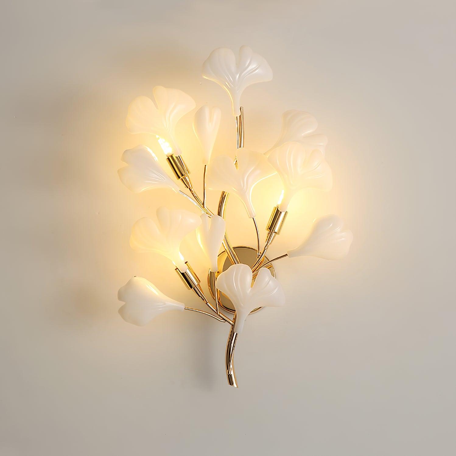 Wall Lamp Gingko Ceramic Petal Shades Gold Art Nouveau - Neutralighting