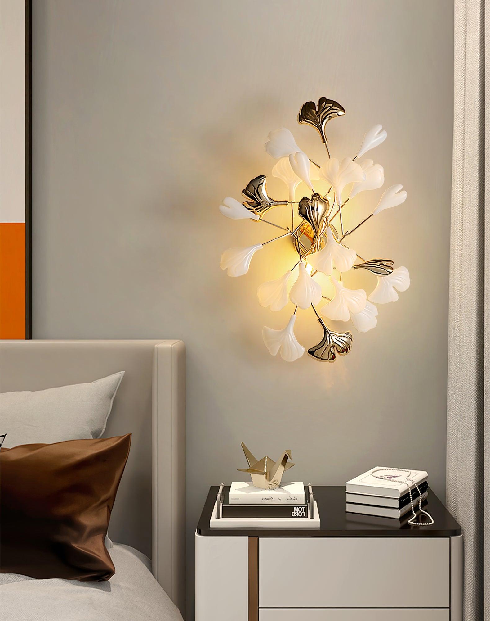Wall Lamp Gingko Ceramic Petal Shades Gold Art Nouveau - Neutralighting