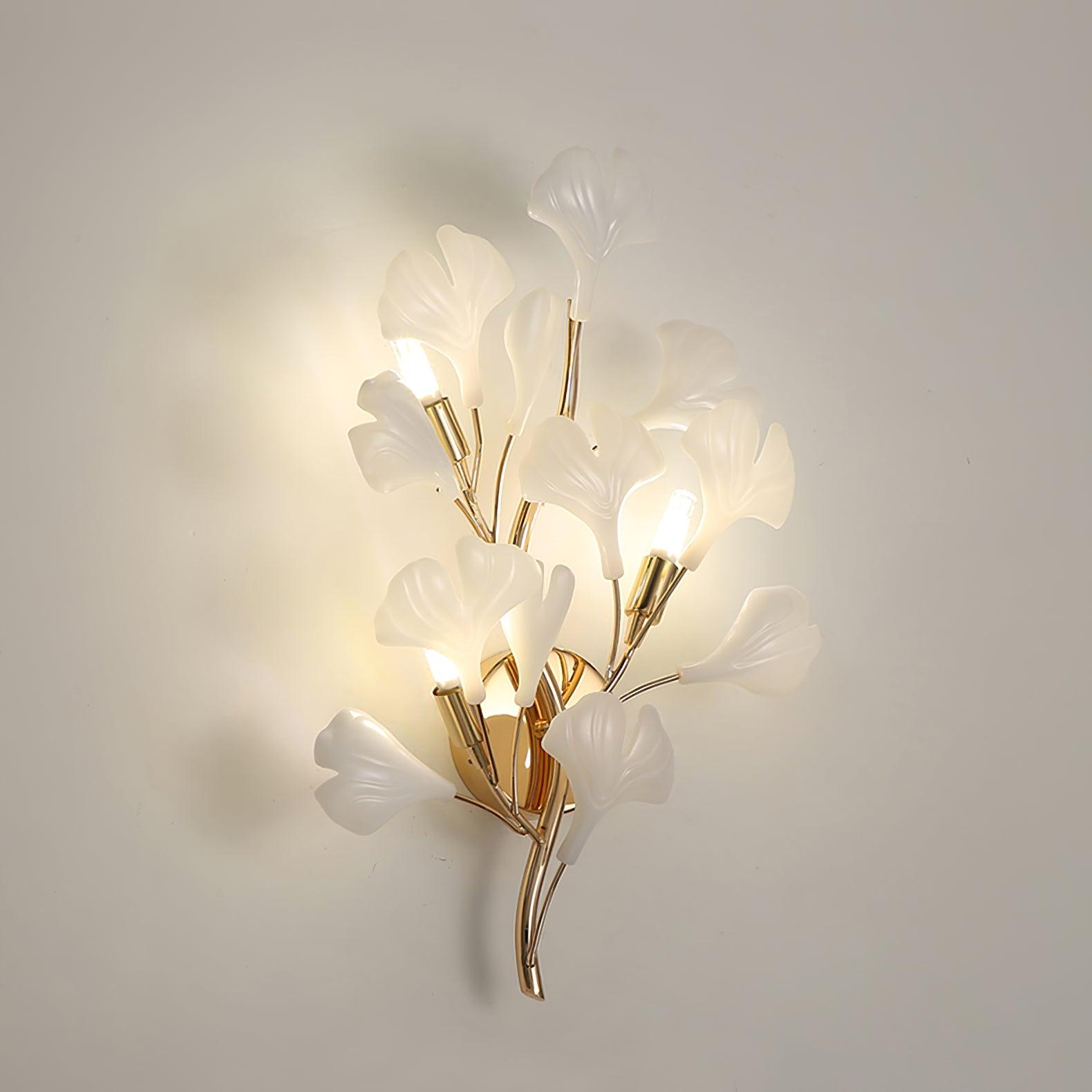 Wall Lamp Gingko Ceramic Petal Shades Gold Art Nouveau - Neutralighting