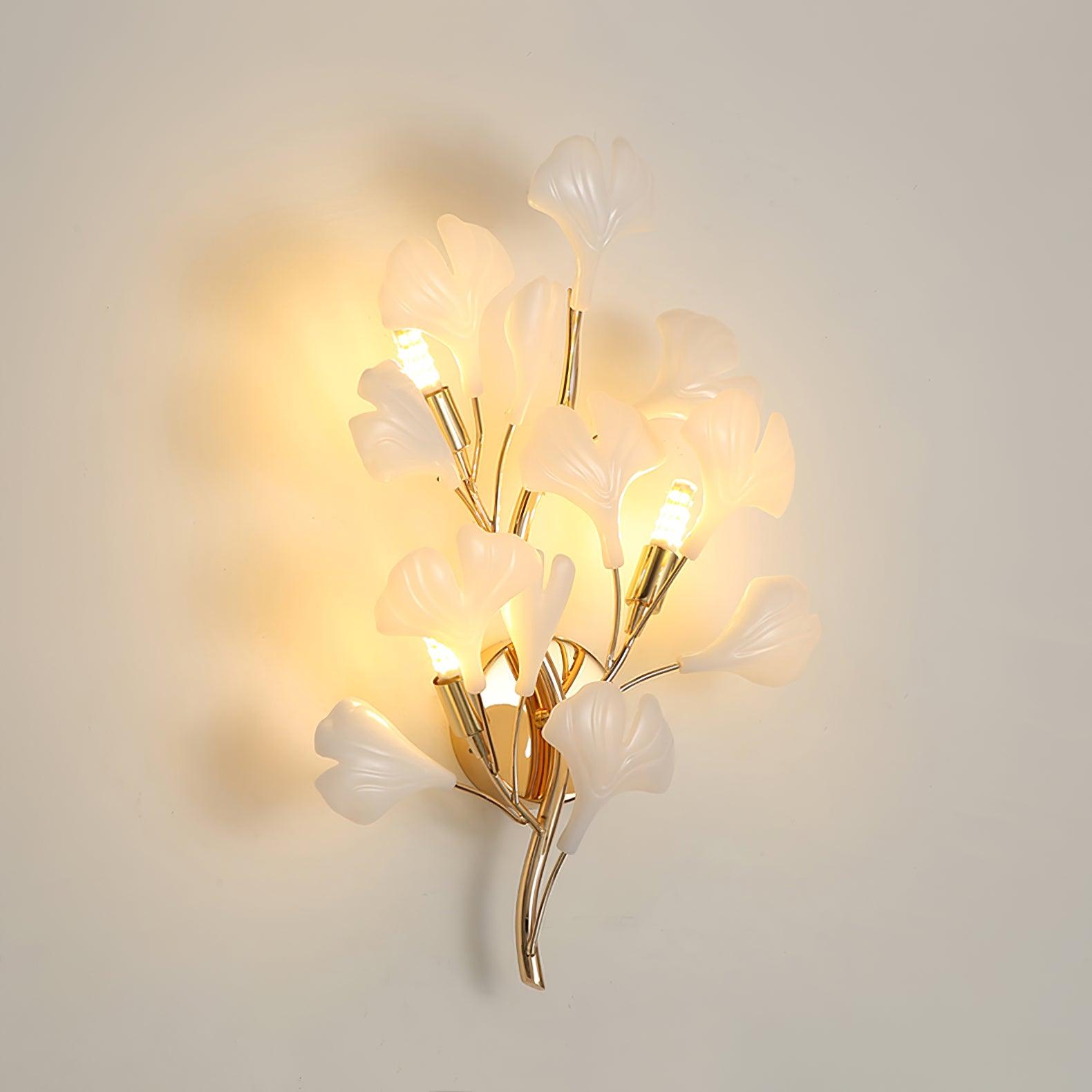 Wall Lamp Gingko Ceramic Petal Shades Gold Art Nouveau - Neutralighting
