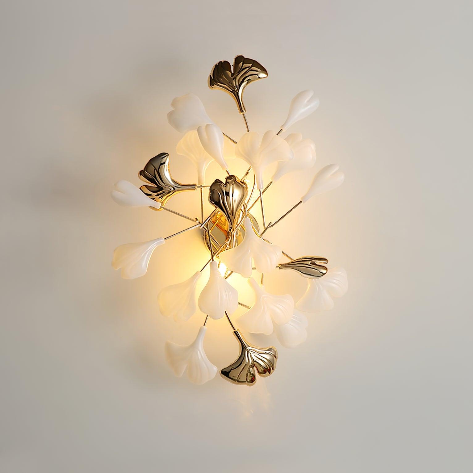 Wall Lamp Gingko Ceramic Petal Shades Gold Art Nouveau - Neutralighting