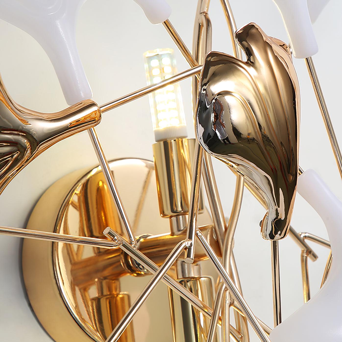 Wall Lamp Gingko Ceramic Petal Shades Gold Art Nouveau - Neutralighting