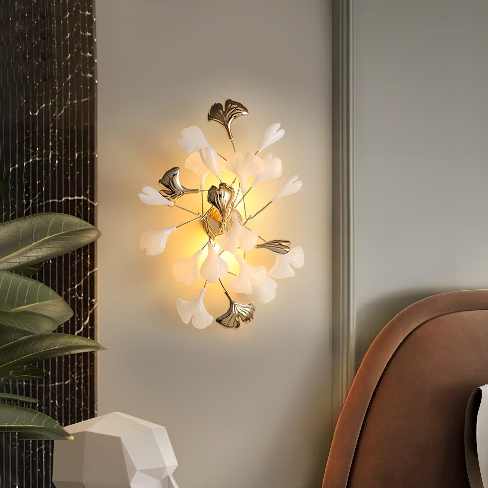 Wall Lamp Gingko Ceramic Petal Shades Gold Art Nouveau - Neutralighting