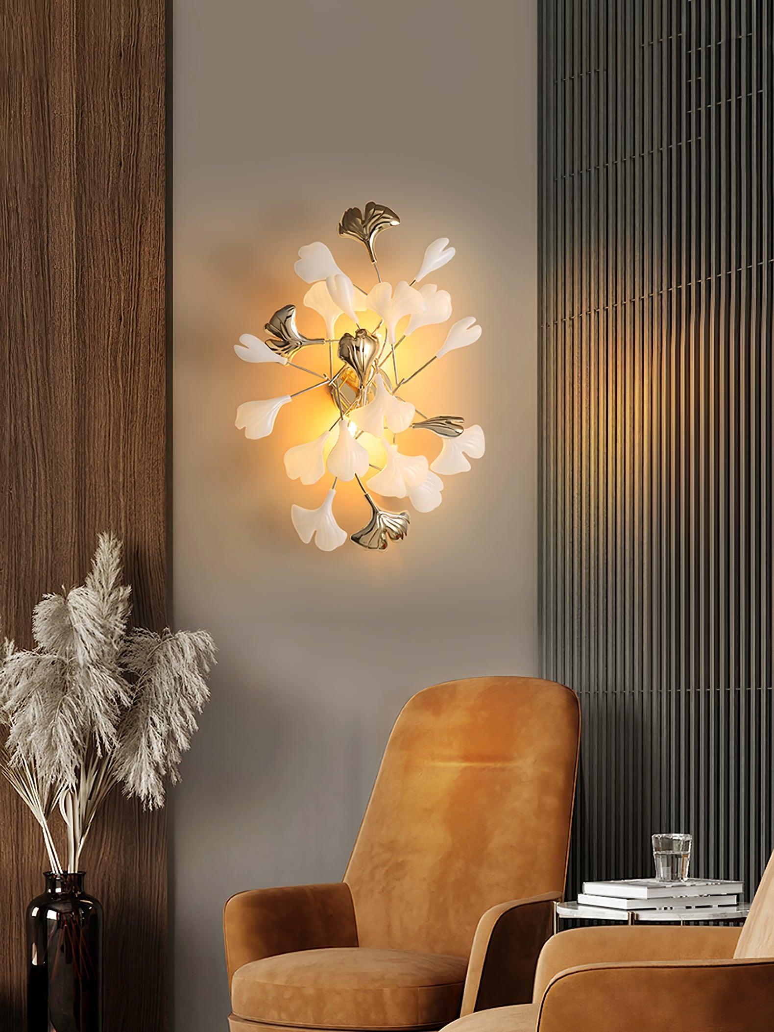 Wall Lamp Gingko Ceramic Petal Shades Gold Art Nouveau - Neutralighting
