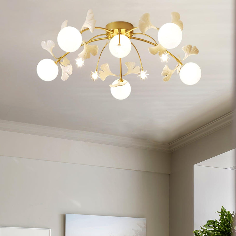 Olivia Nordic Multi Globe Metal/Ceramic Flush Mount Ceiling Light, White/Gold - Neutralighting