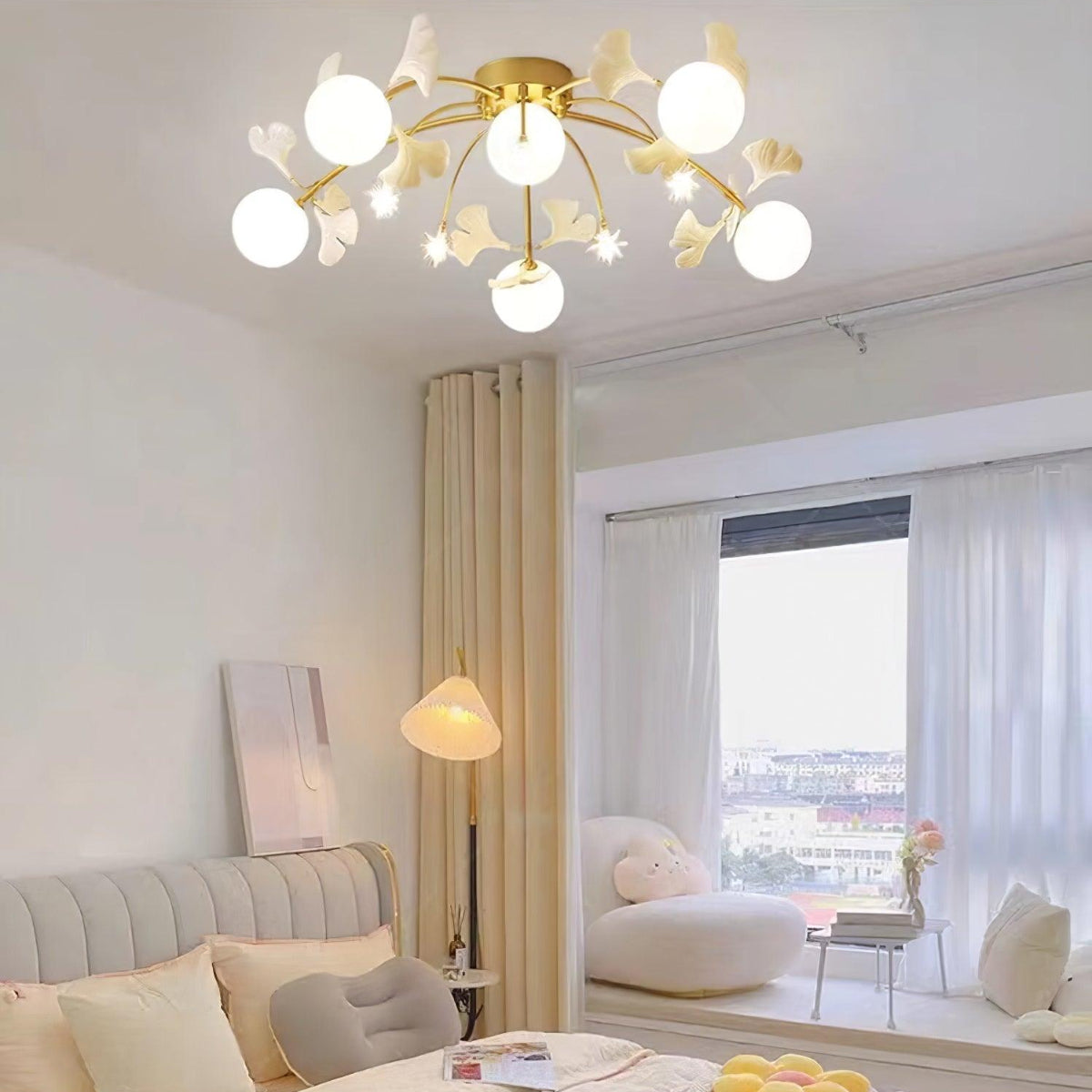 Olivia Nordic Multi Globe Metal/Ceramic Flush Mount Ceiling Light, White/Gold - Neutralighting