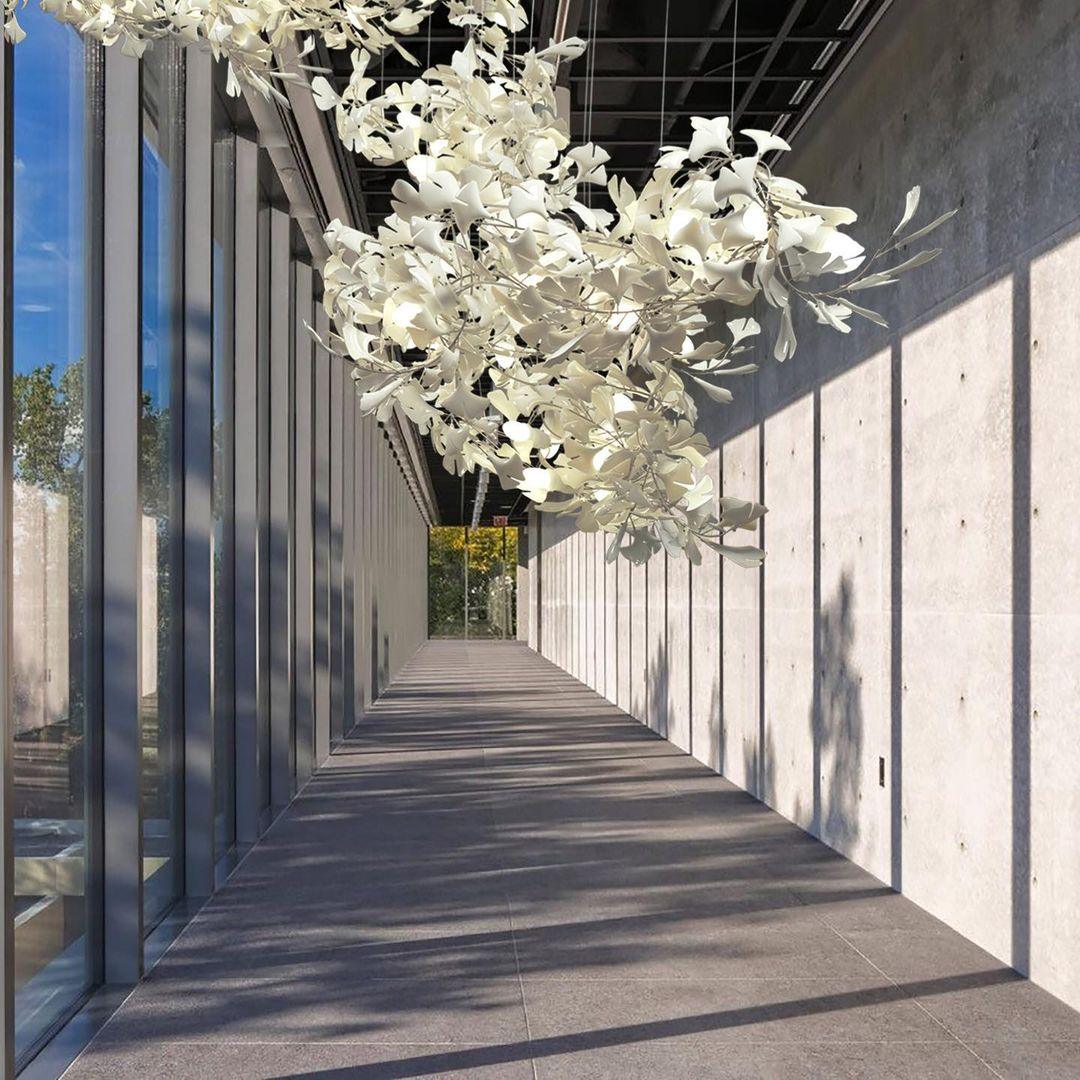 Chandelier Metal Frame Ceramic Gingko Leaf Shade White Gold Modern - Neutralighting