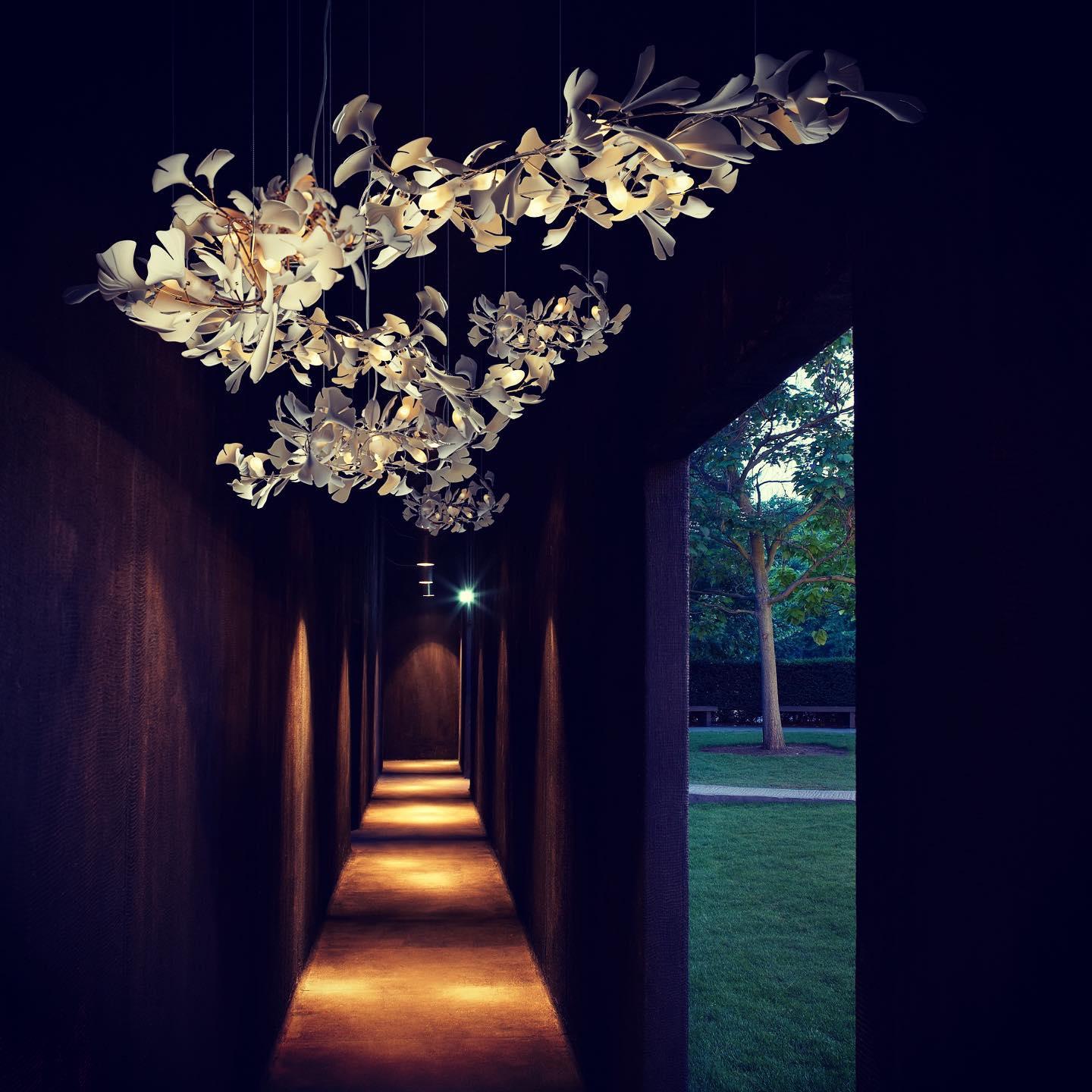 Chandelier Metal Frame Ceramic Gingko Leaf Shade White Gold Modern - Neutralighting