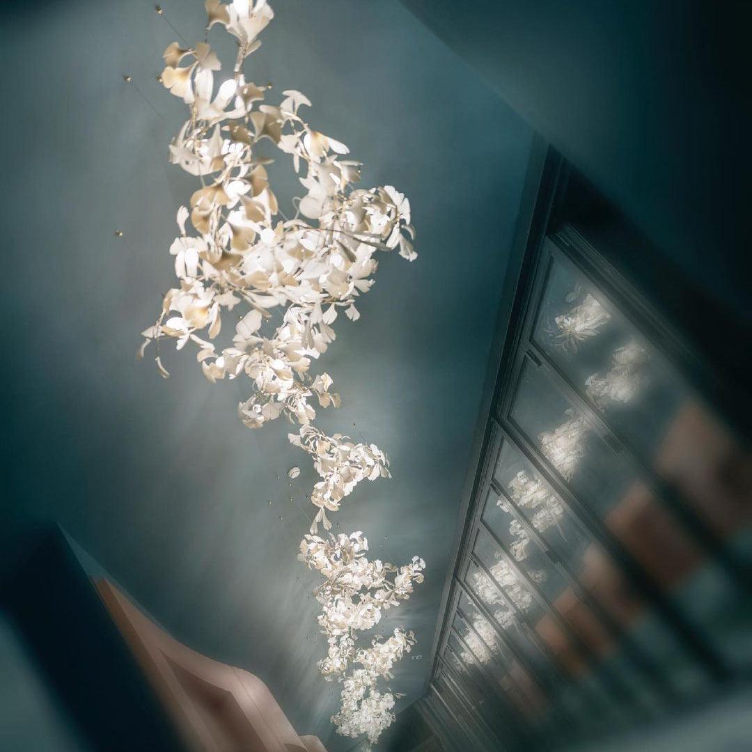 Chandelier Metal Frame Ceramic Gingko Leaf Shade White Gold Modern - Neutralighting
