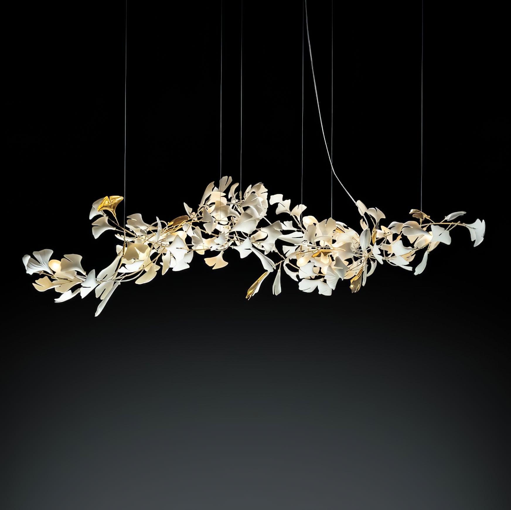 Chandelier Metal Frame Ceramic Gingko Leaf Shade White Gold Modern - Neutralighting