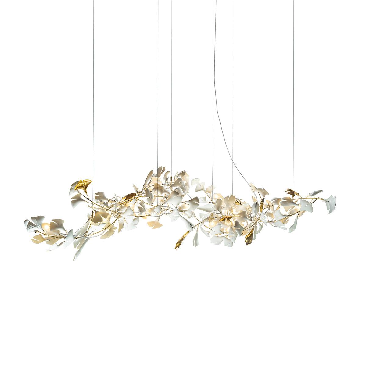 Chandelier Metal Frame Ceramic Gingko Leaf Shade White Gold Modern - Neutralighting