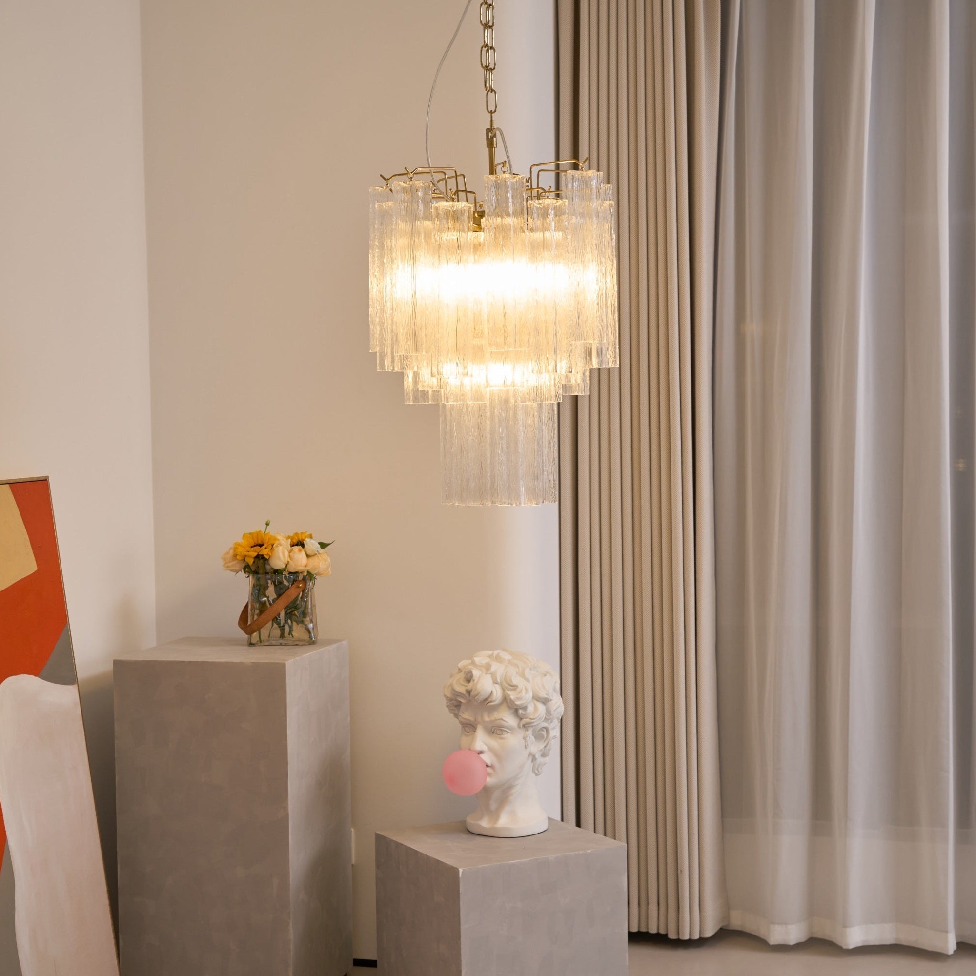 Aurora Chandelier Clear Murano Glass Tube Tiered Modern