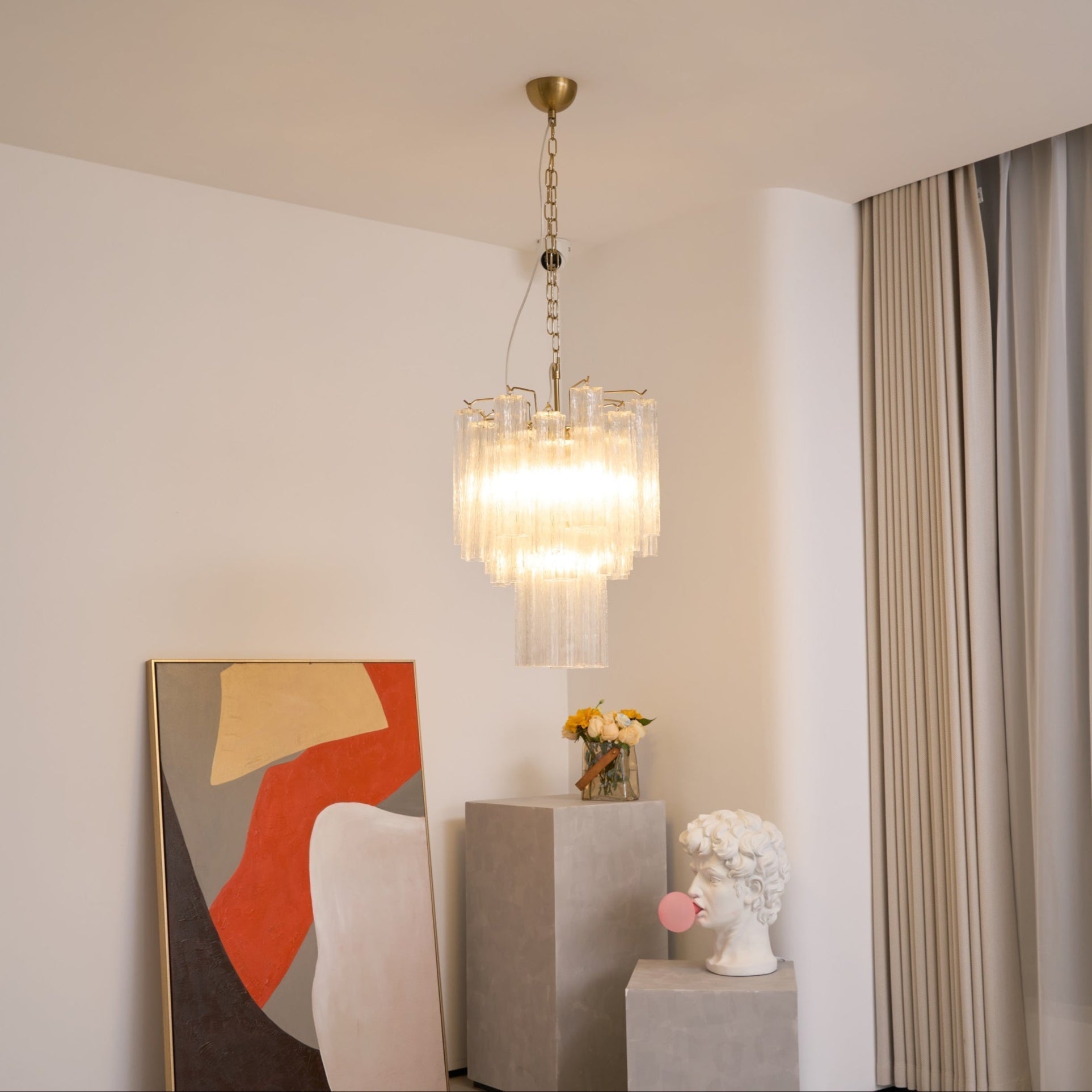 Aurora Chandelier Clear Murano Glass Tube Tiered Modern
