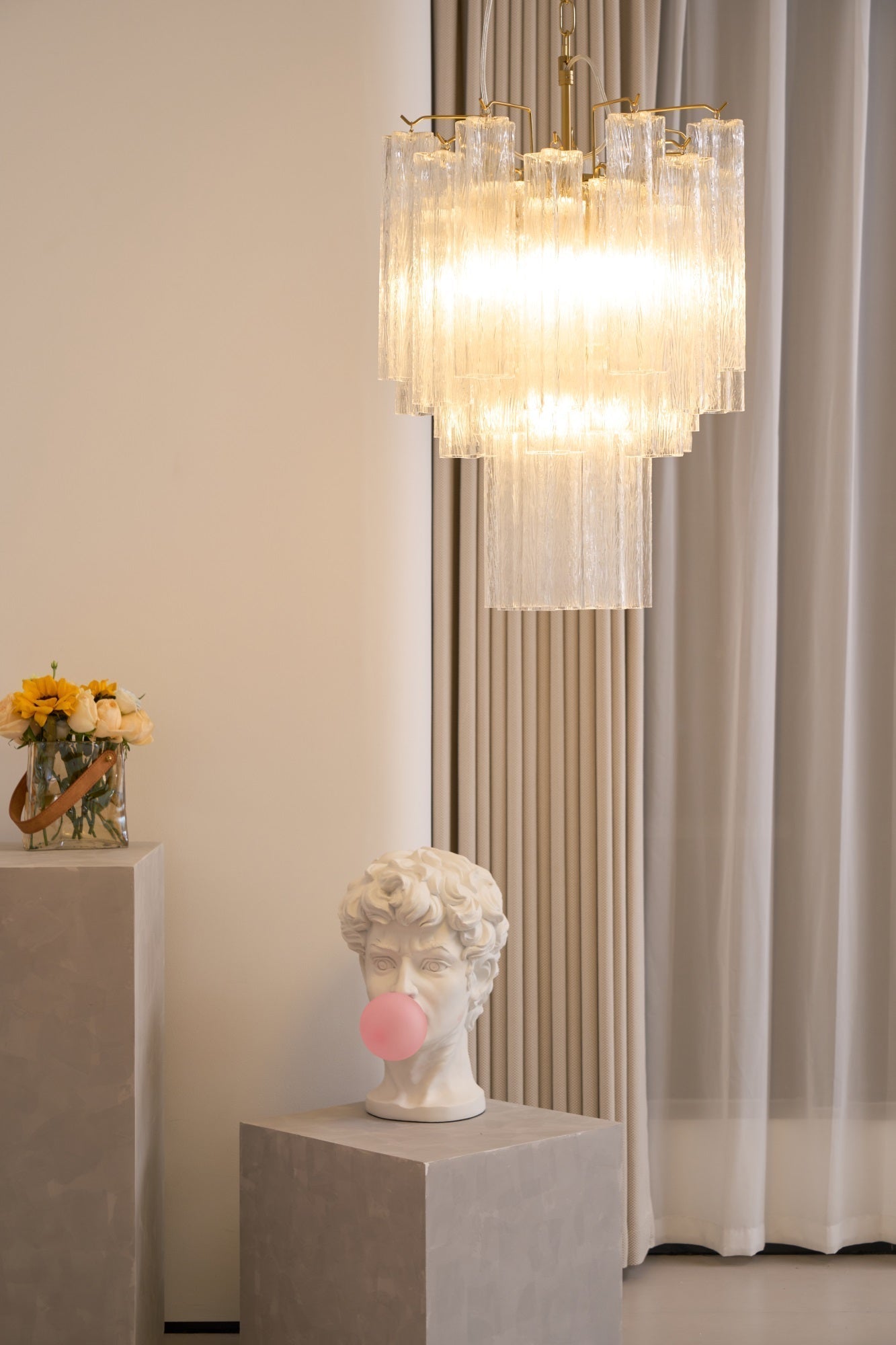 Aurora Chandelier Clear Murano Glass Tube Tiered Modern
