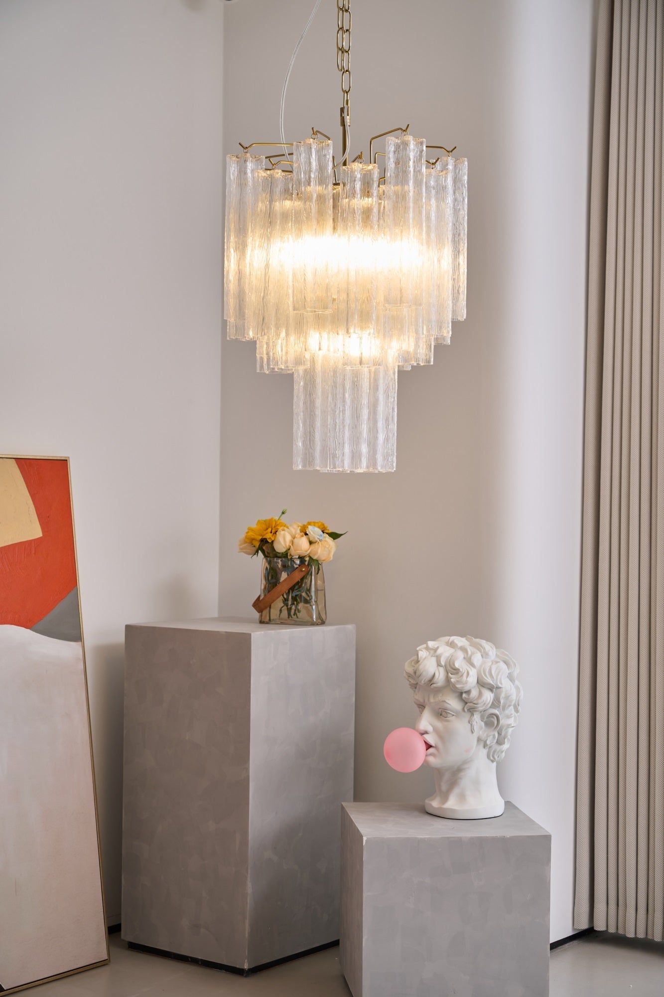 Aurora Chandelier Clear Murano Glass Tube Tiered Modern