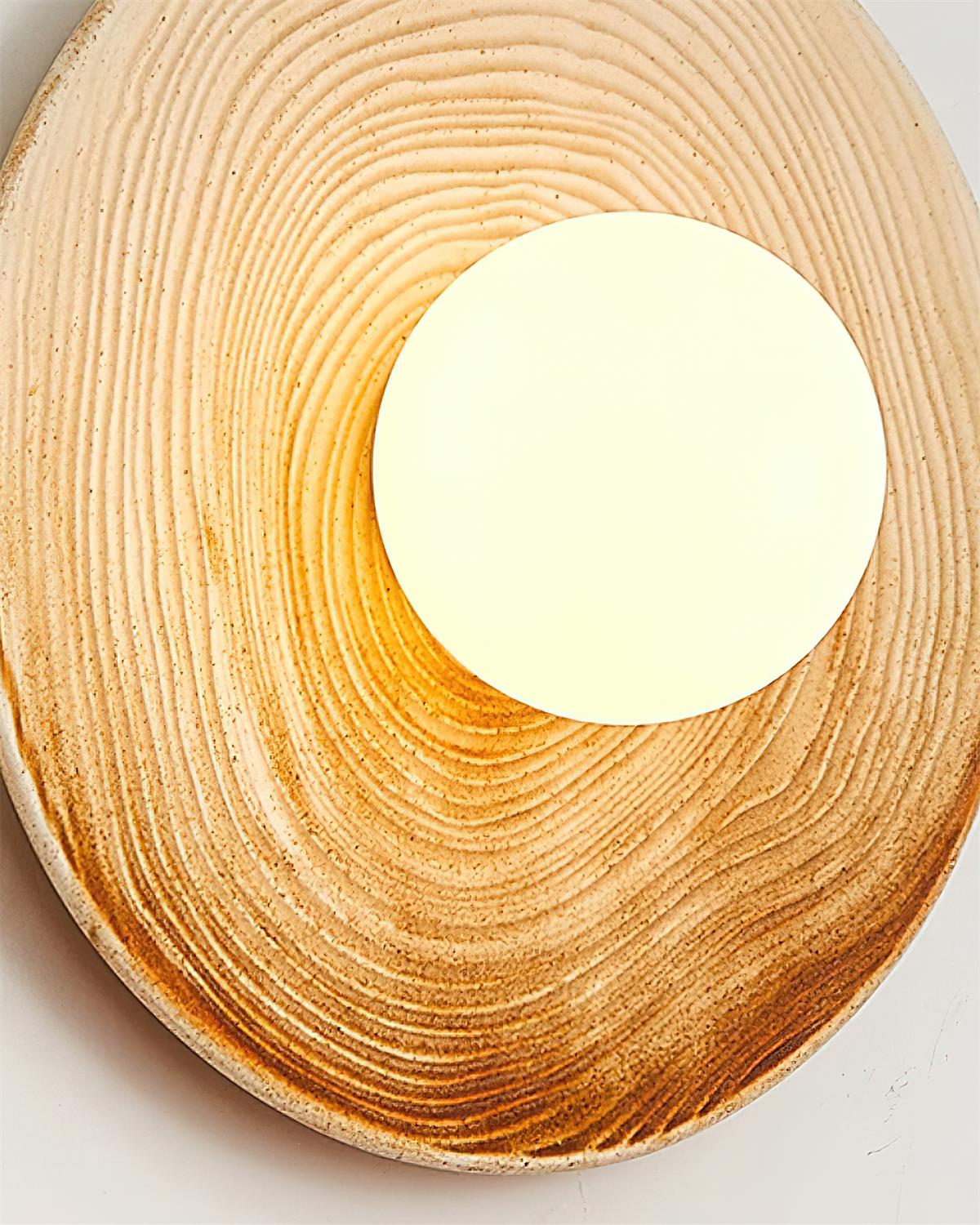 Wall Lamp Textured Ceramic Disc Wood Accent Modern Entryways - Neutralighting