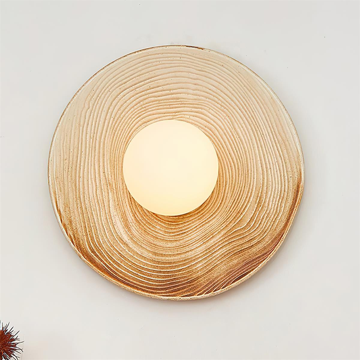 Wall Lamp Textured Ceramic Disc Wood Accent Modern Entryways - Neutralighting