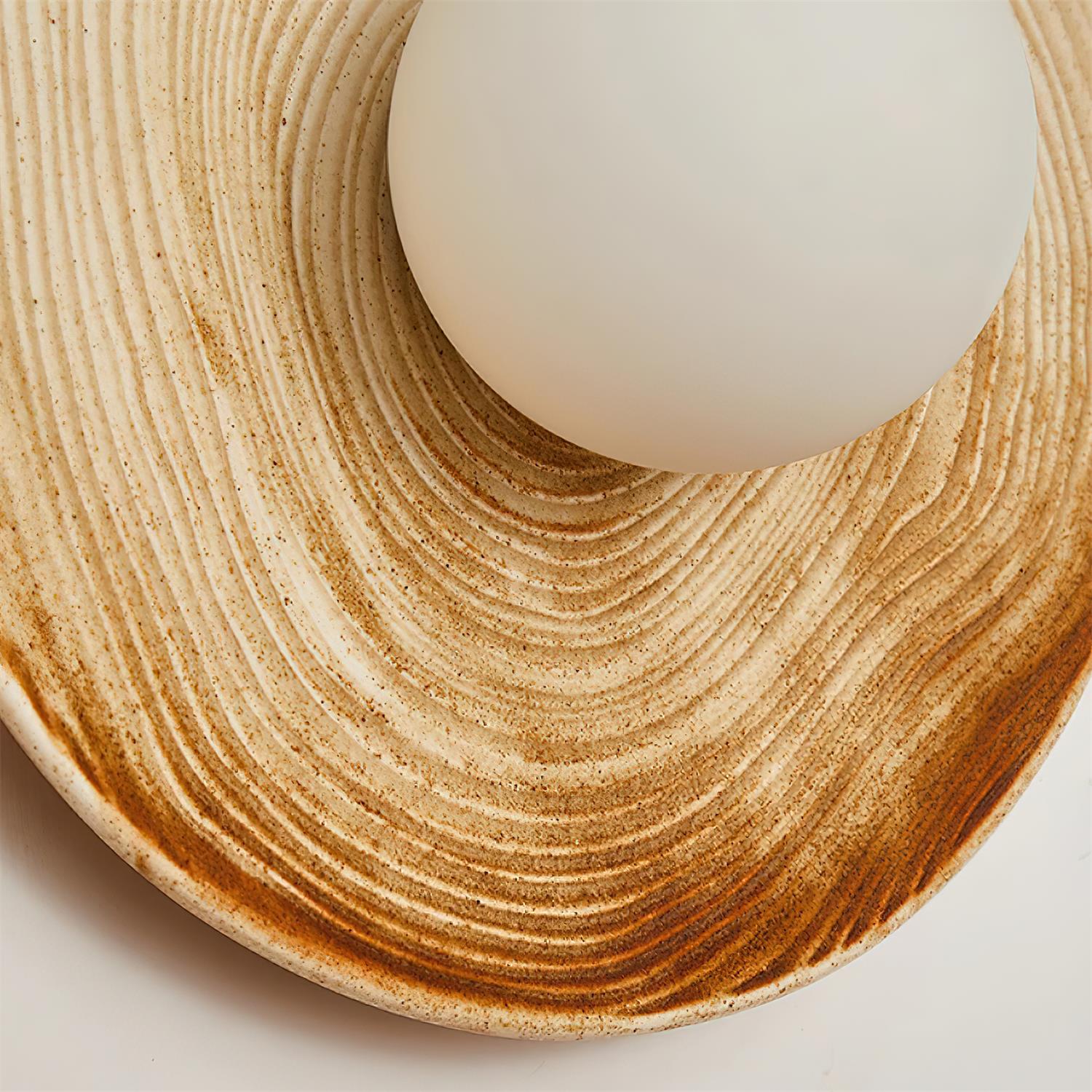 Wall Lamp Textured Ceramic Disc Wood Accent Modern Entryways - Neutralighting