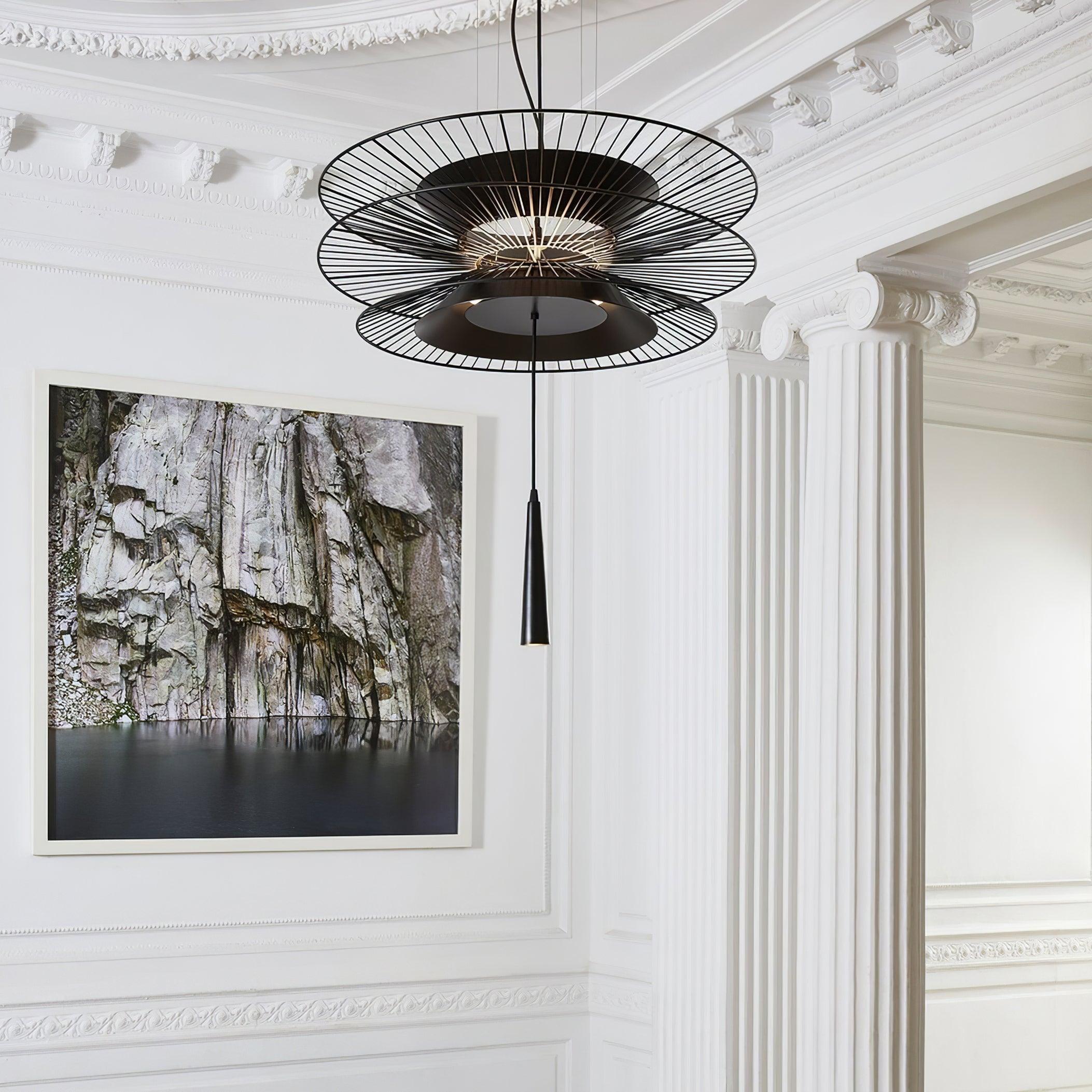 Chandelier Sculptural Layered Wire Frame Statement Bold Modern Centerpiece - Neutralighting