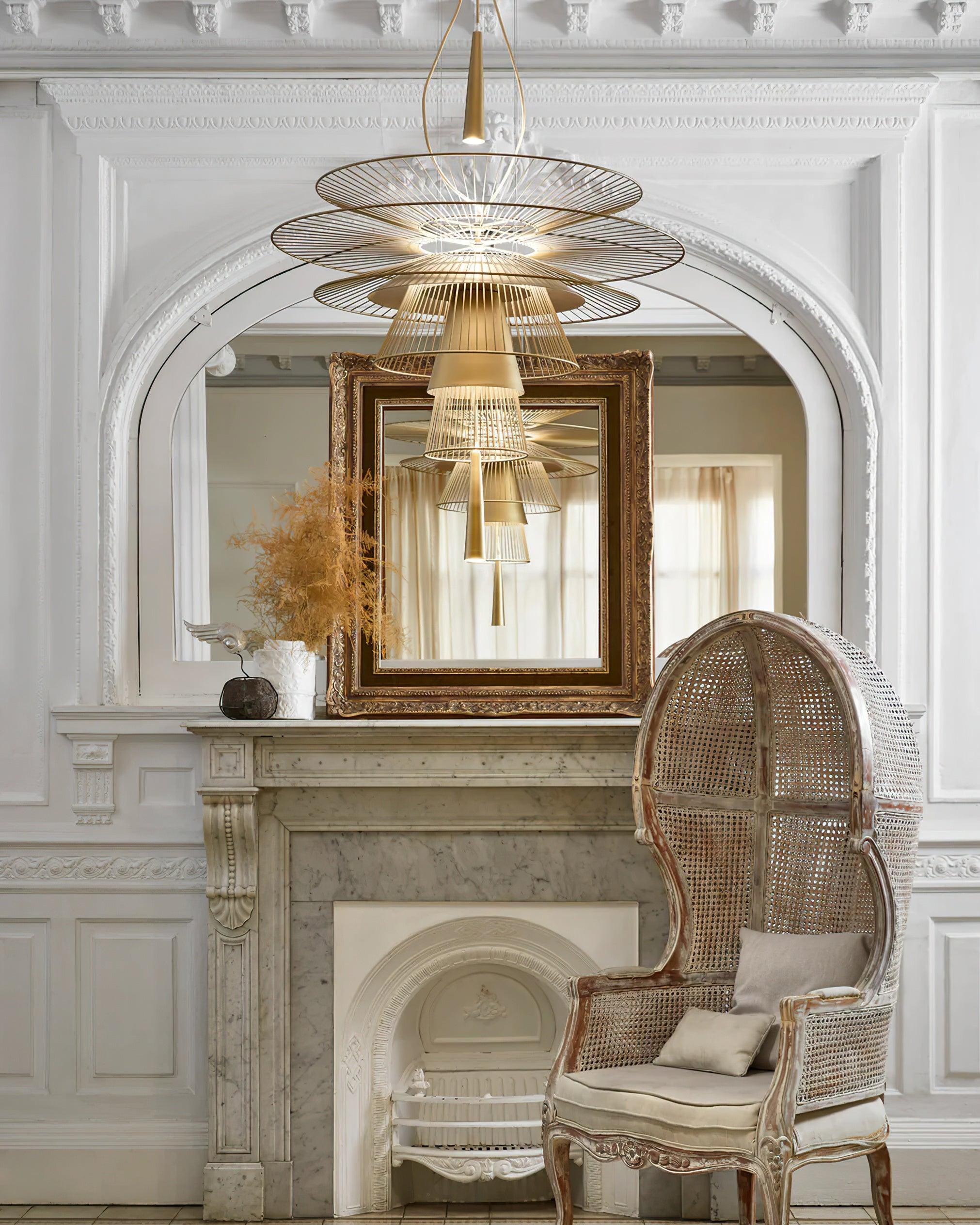 Chandelier Sculptural Layered Wire Frame Statement Bold Modern Centerpiece - Neutralighting