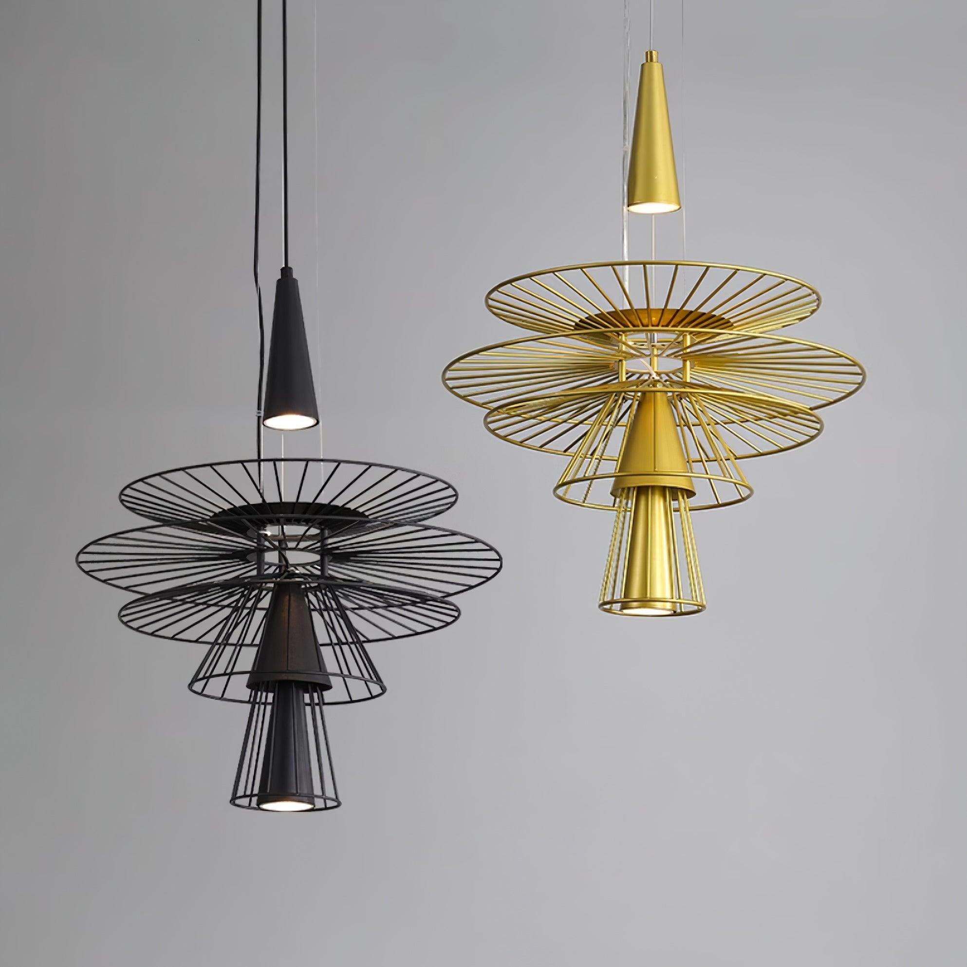 Chandelier Sculptural Layered Wire Frame Statement Bold Modern Centerpiece - Neutralighting