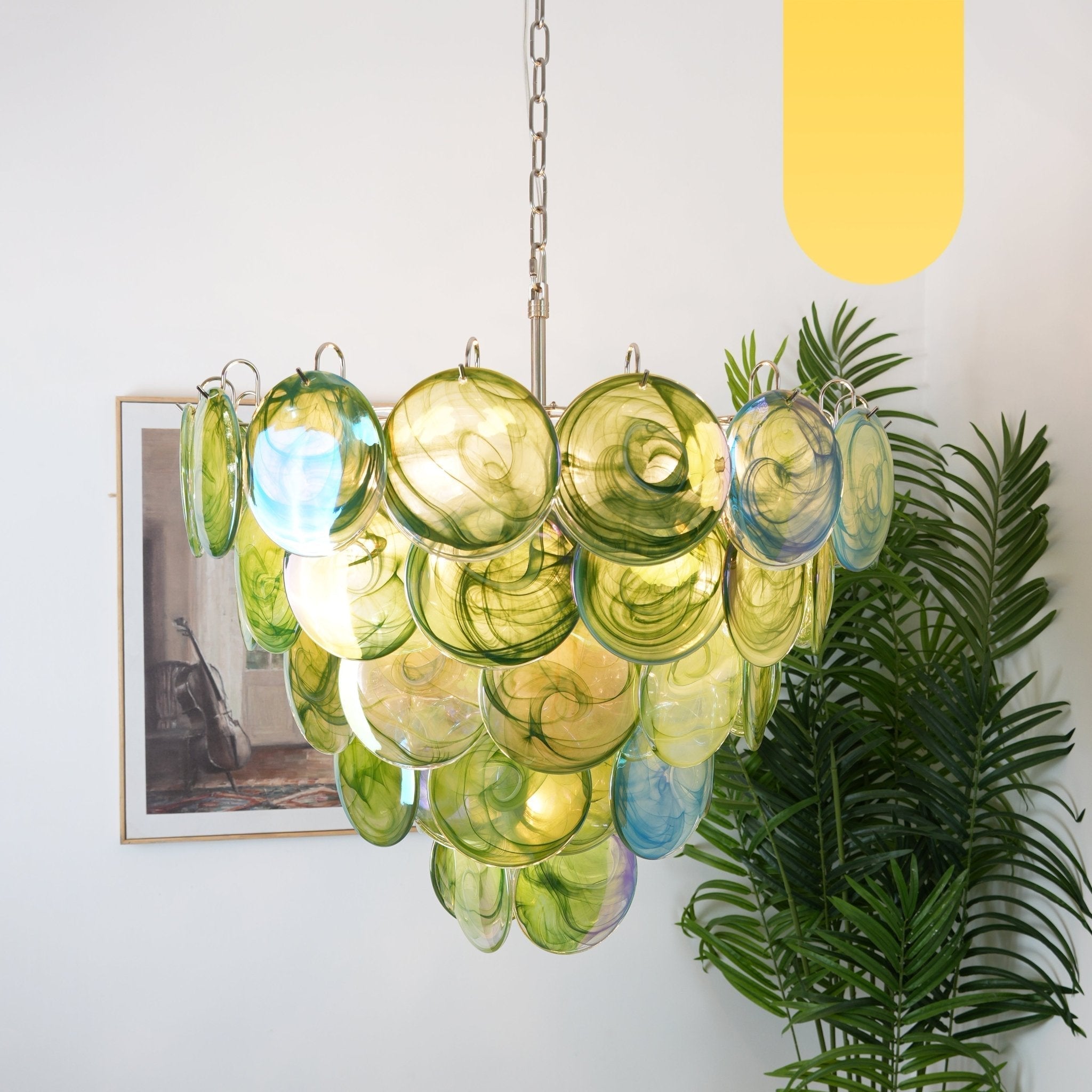 Aurora Chandelier Green Murano Glass Disc